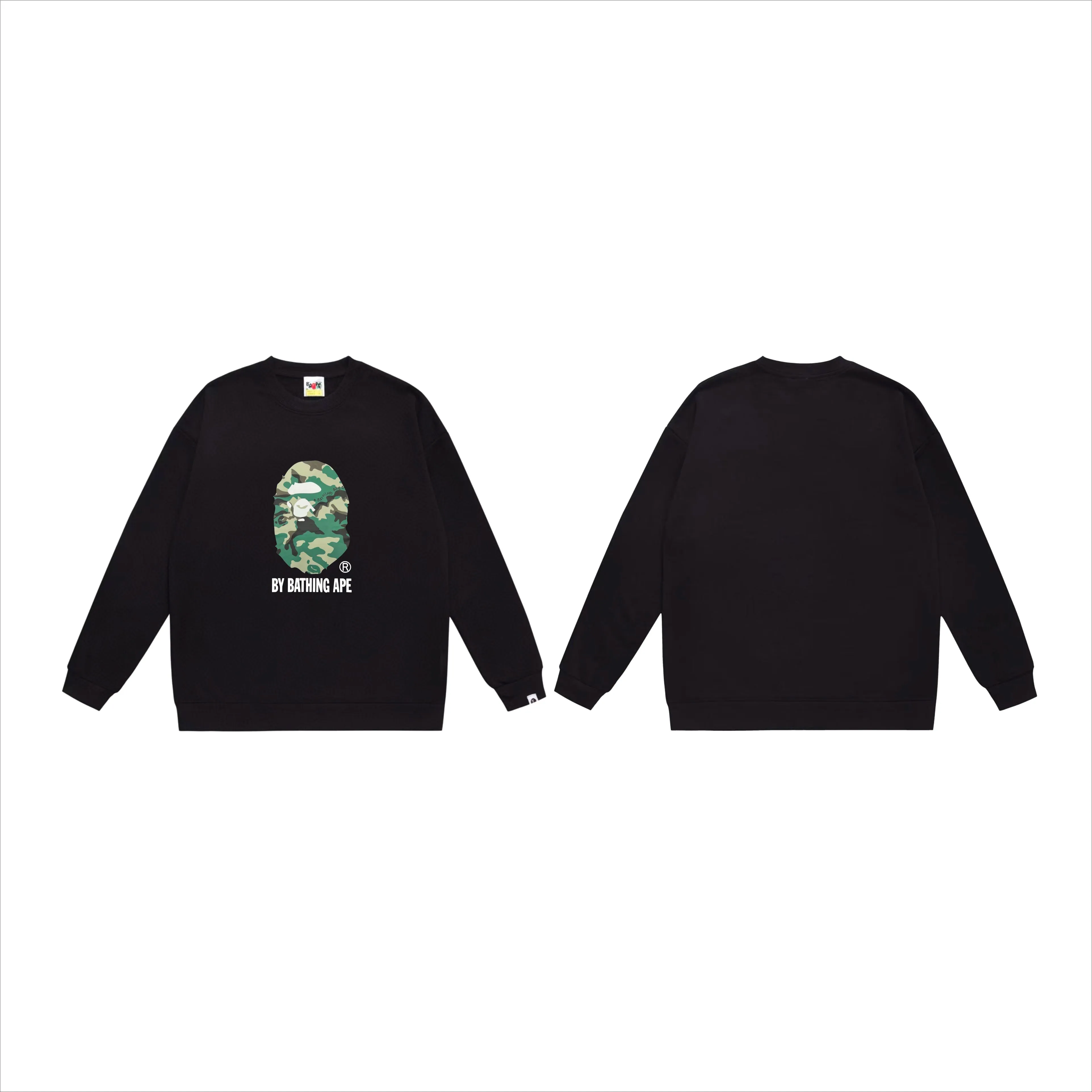 P170 model number SC554# terry 80 plus velvet 85 (top version) BAPE forest camouflage letters ape head print pattern round neck sweatshirt Made of 350g large terry (drop shoulder large version) fabric, soft texture and no pilling Imported environmentally friendly printing glue The pattern is bright and three-dimensional Quality 💥Same style for men and women The upper body is trendy Color: black white gray Size: S M L XL XXL