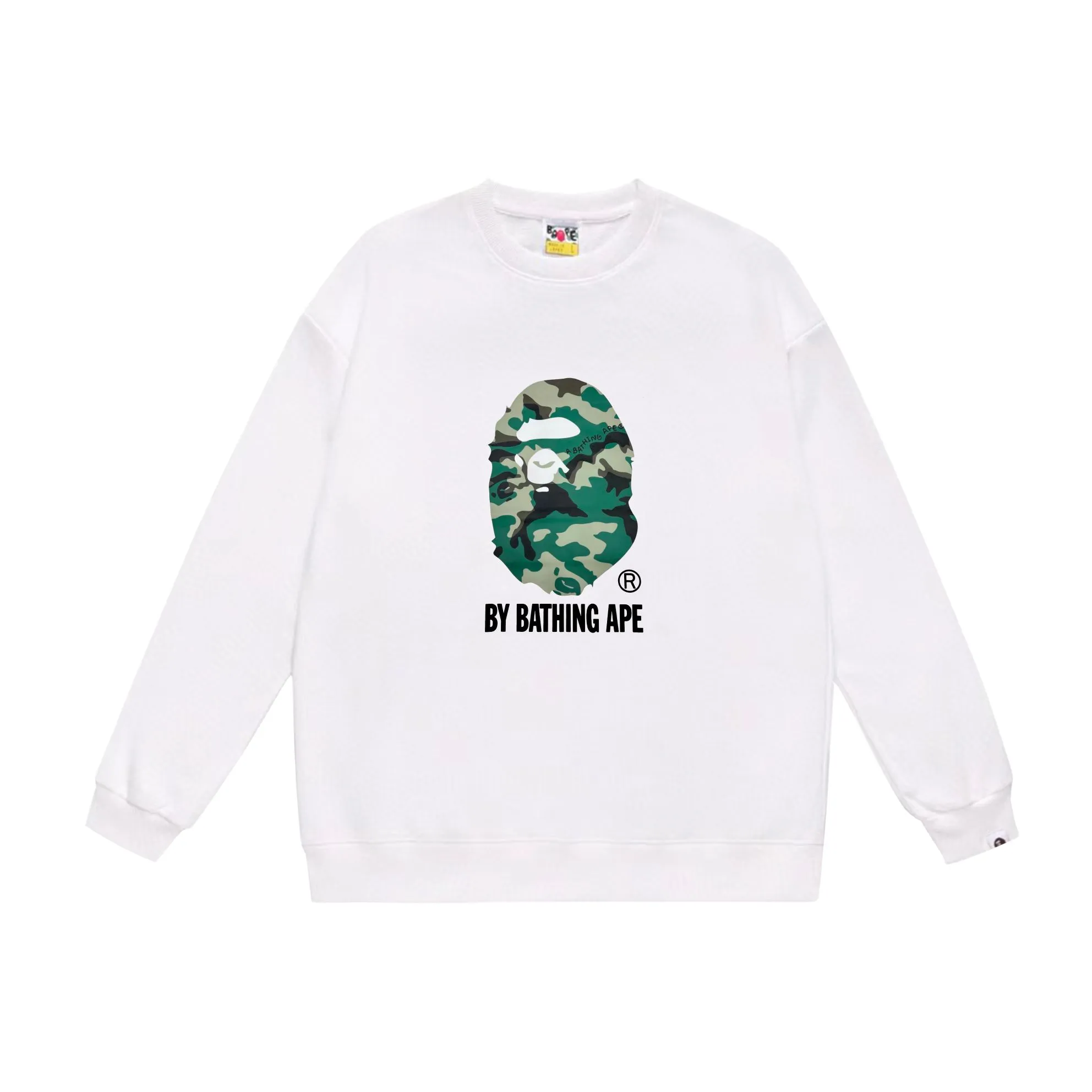 P170 model number SC554# terry 80 plus velvet 85 (top version) BAPE forest camouflage letters ape head print pattern round neck sweatshirt Made of 350g large terry (drop shoulder large version) fabric, soft texture and no pilling Imported environmentally friendly printing glue The pattern is bright and three-dimensional Quality 💥Same style for men and women The upper body is trendy Color: black white gray Size: S M L XL XXL