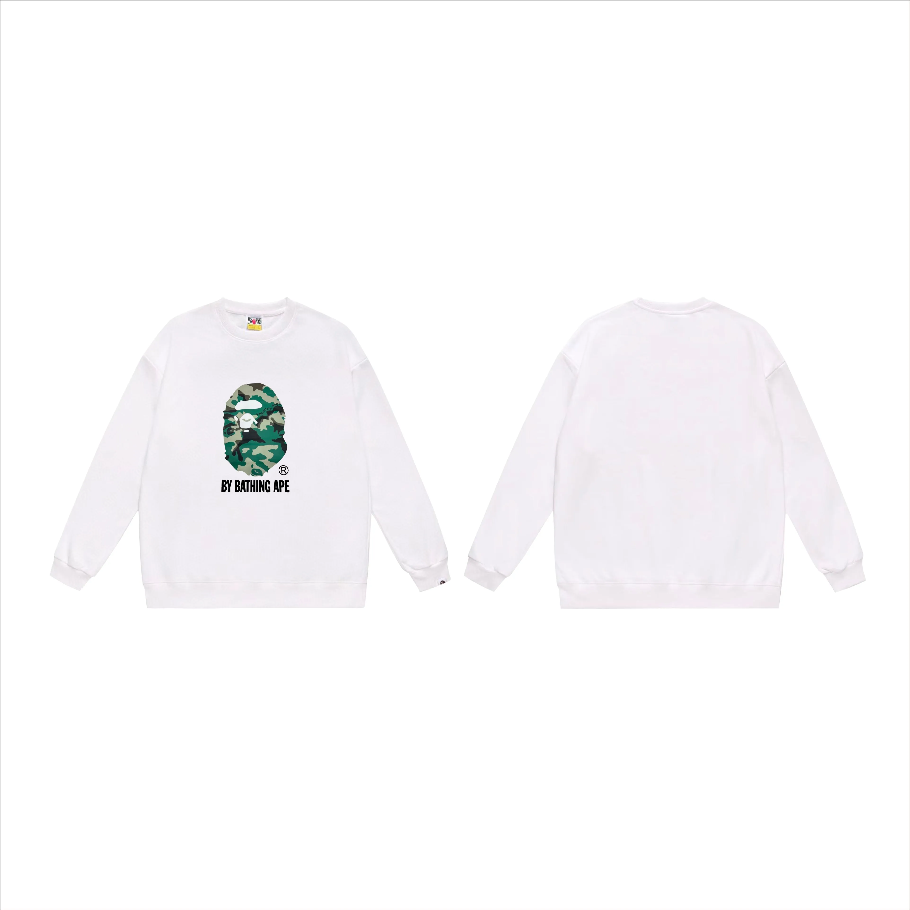P170 model number SC554# terry 80 plus velvet 85 (top version) BAPE forest camouflage letters ape head print pattern round neck sweatshirt Made of 350g large terry (drop shoulder large version) fabric, soft texture and no pilling Imported environmentally friendly printing glue The pattern is bright and three-dimensional Quality 💥Same style for men and women The upper body is trendy Color: black white gray Size: S M L XL XXL