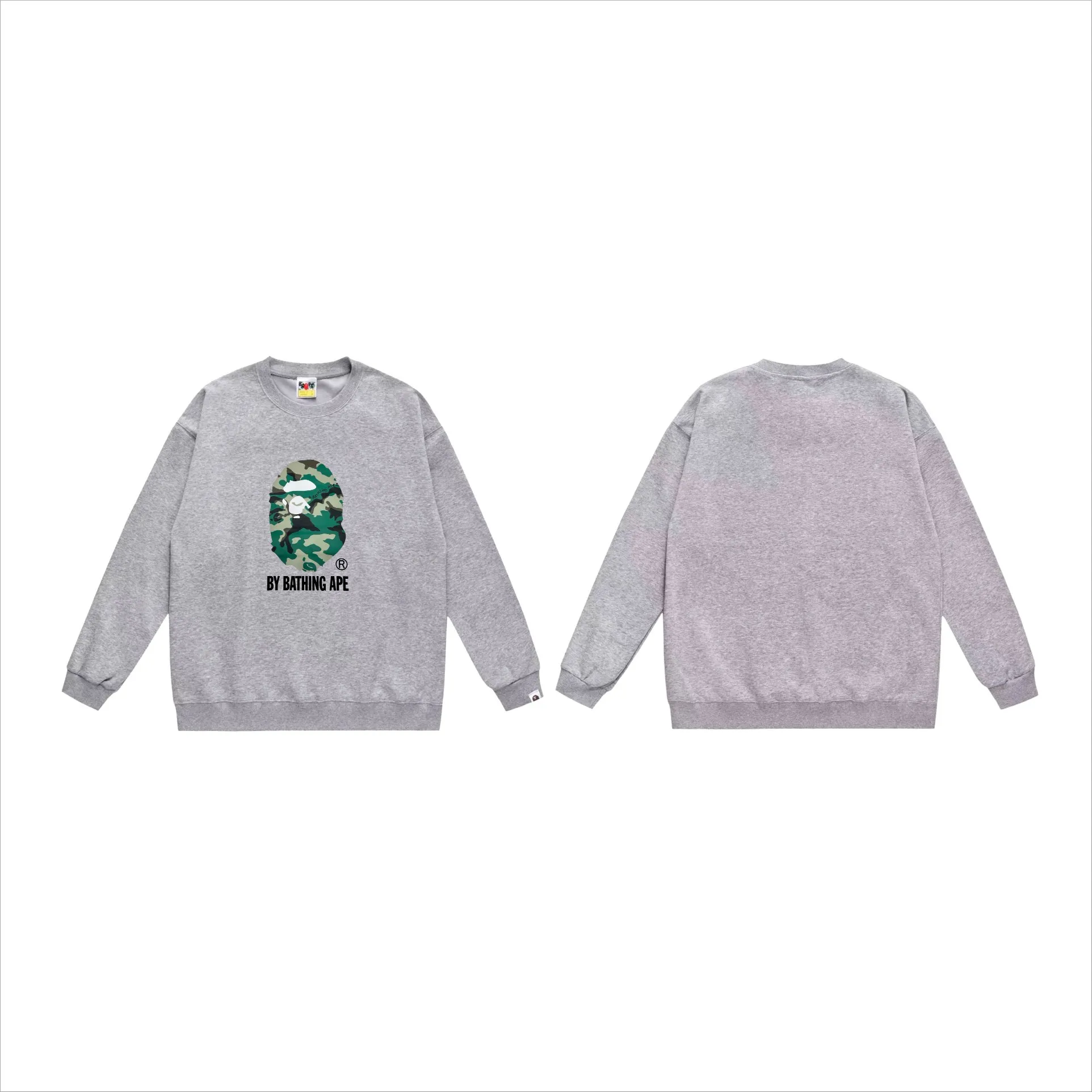 P170 model number SC554# terry 80 plus velvet 85 (top version) BAPE forest camouflage letters ape head print pattern round neck sweatshirt Made of 350g large terry (drop shoulder large version) fabric, soft texture and no pilling Imported environmentally friendly printing glue The pattern is bright and three-dimensional Quality 💥Same style for men and women The upper body is trendy Color: black white gray Size: S M L XL XXL