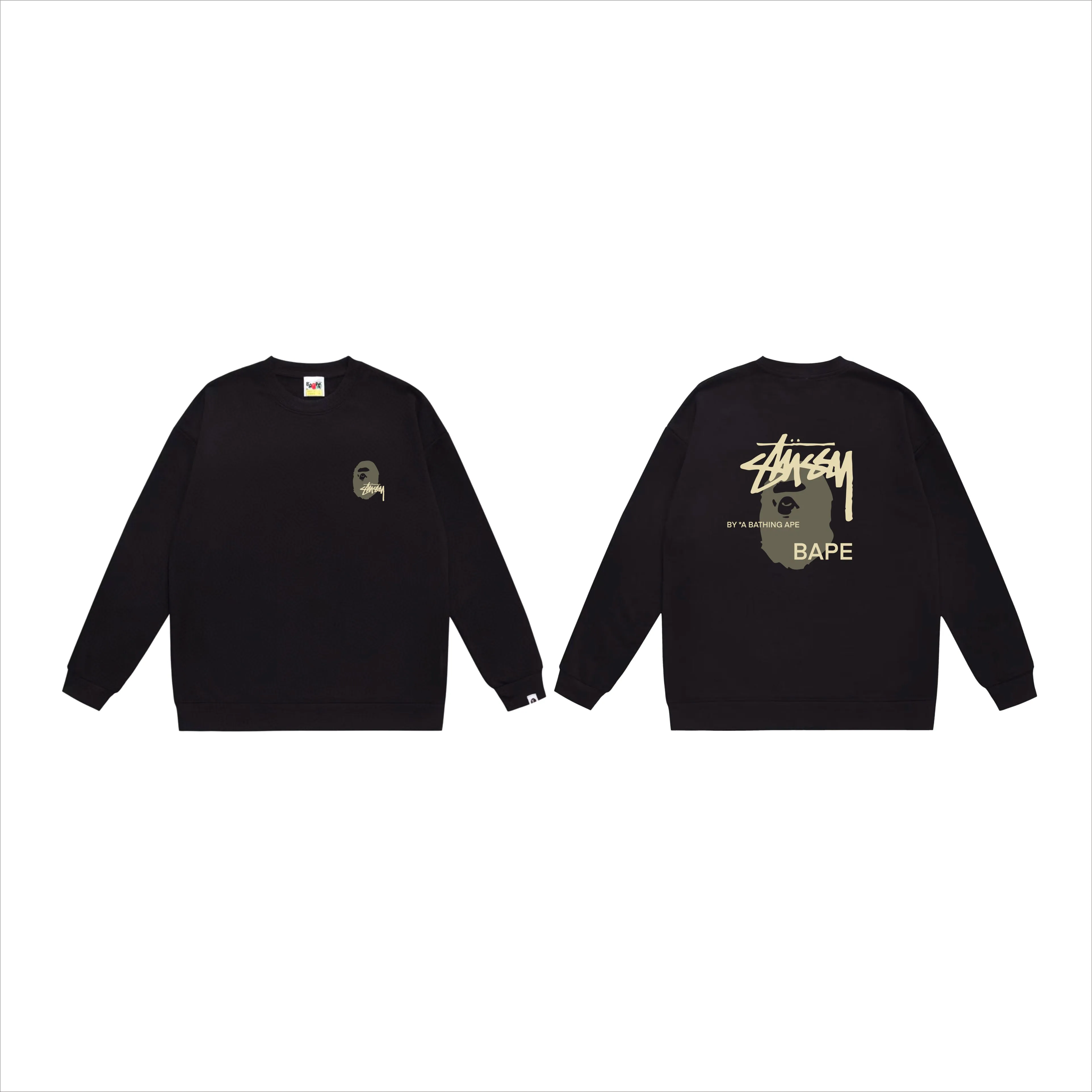 P150 model number SC510# terry 75 plus velvet 80 (top version) BAPE×STUSSY co-branded Stussy letter round neck sweatshirt Made of 350g large terry (drop shoulder large version) fabric, soft texture and no pilling Imported environmentally friendly printing glue, bright and three-dimensional pattern, quality 💥Same style for men and women, the upper body is fashionable Color: black printed yellow, white printed yellow, gray printed yellow Size: S M L XL XXL