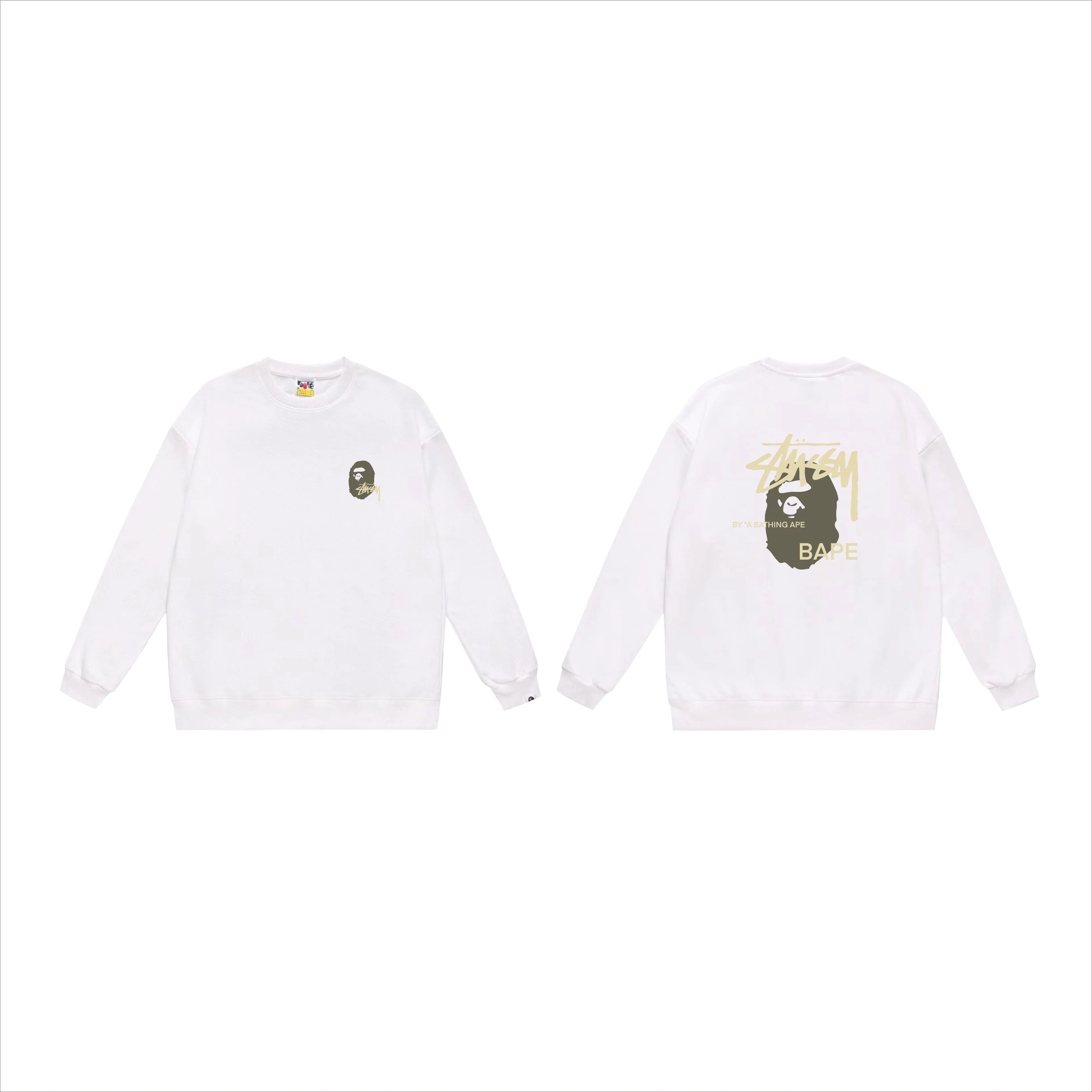 P150 model number SC510# terry 75 plus velvet 80 (top version) BAPE×STUSSY co-branded Stussy letter round neck sweatshirt Made of 350g large terry (drop shoulder large version) fabric, soft texture and no pilling Imported environmentally friendly printing glue, bright and three-dimensional pattern, quality 💥Same style for men and women, the upper body is fashionable Color: black printed yellow, white printed yellow, gray printed yellow Size: S M L XL XXL