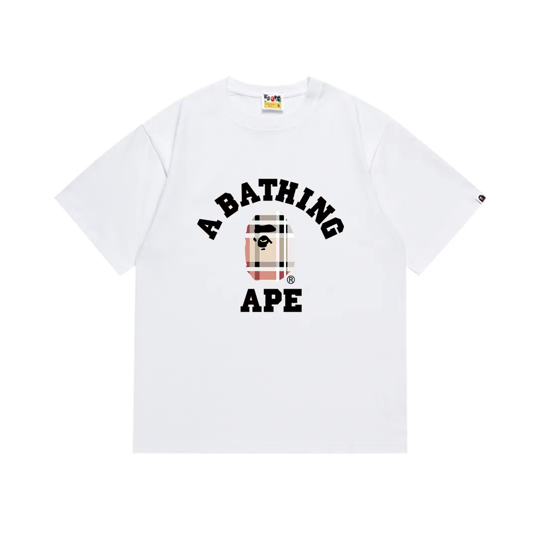 SC222#p110💰 (Top version) BAPE ape-head plaid pattern printed short-sleeved T-shirt Made of 260 grams of high-quality high-weave pure cotton fabric, double yarn combed, soft and non-pilling, imported environmentally friendly printing glue, bright and three-dimensional pattern, quality 💥Same style for men and women, the upper body is fashionable Color: black white Size: S M L XL XXL