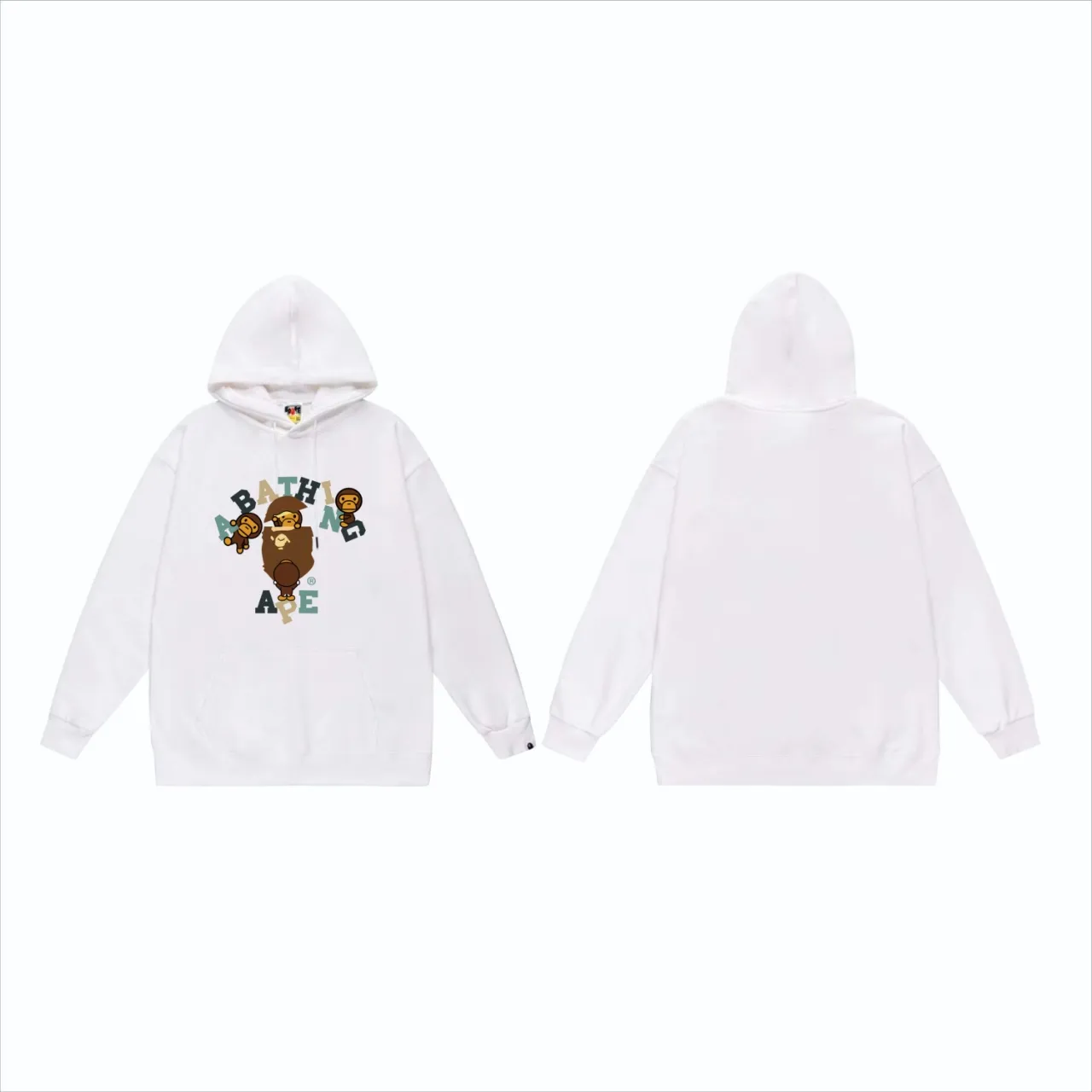 P160 model number SC838# terry 80 plus velvet 90 (top version) BAPE cartoon BABY MILO ape head letter printed pattern hooded sweatshirt. Made of 380 grams of large terry (drop shoulder large version) fabric. The texture is soft and non-pilling. Imported environmentally friendly printing glue. The pattern is bright and three-dimensional. Quality 💥Same style for men and women. The upper body is trendy. Color: black white gray Size: S M L XL XXL
