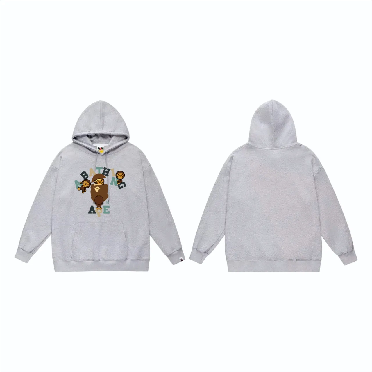 P160 model number SC838# terry 80 plus velvet 90 (top version) BAPE cartoon BABY MILO ape head letter printed pattern hooded sweatshirt. Made of 380 grams of large terry (drop shoulder large version) fabric. The texture is soft and non-pilling. Imported environmentally friendly printing glue. The pattern is bright and three-dimensional. Quality 💥Same style for men and women. The upper body is trendy. Color: black white gray Size: S M L XL XXL