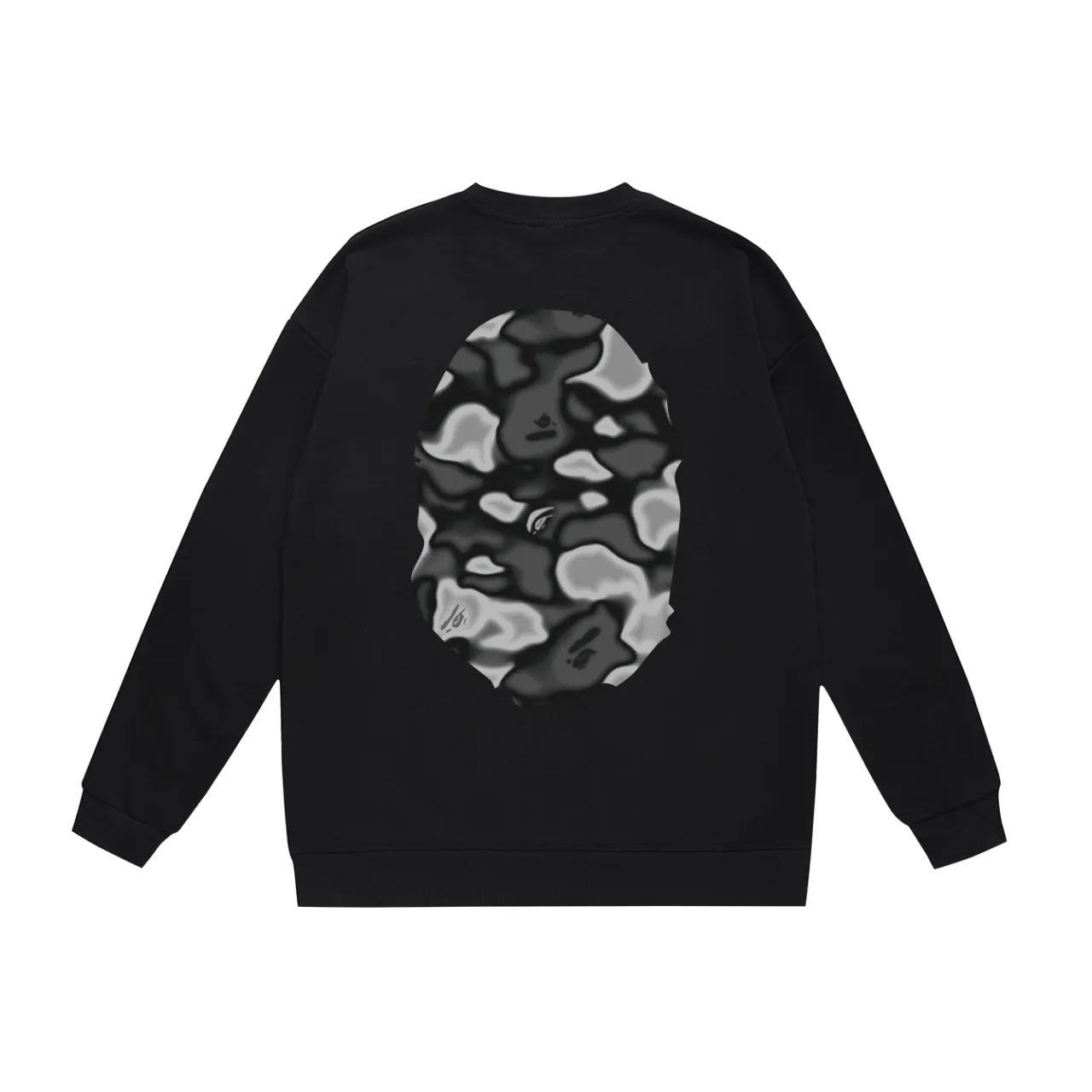 P150 model number SC474# terry 75 plus velvet 80 (top version) BAPE LIQUID CAMO BIG APE big ape head round neck sweatshirt Made of 350g large terry (drop shoulder large version) fabric, soft texture and no pilling Imported environmentally friendly printing glue The pattern is bright and three-dimensional Quality 💥Same style for men and women The upper body is trendy Color: Black and white White and black Gray and black Size: S M L XL XXL
