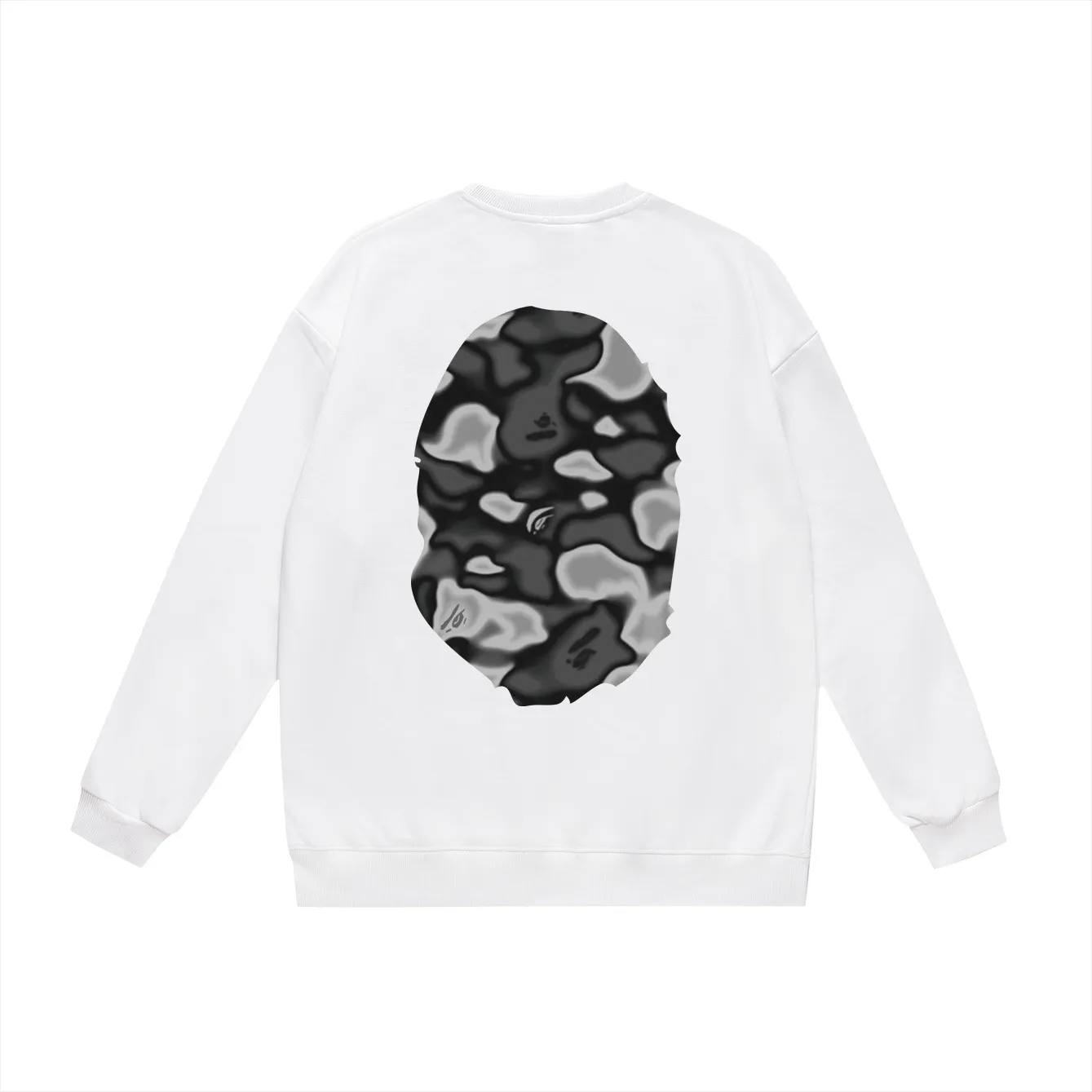 P150 model number SC474# terry 75 plus velvet 80 (top version) BAPE LIQUID CAMO BIG APE big ape head round neck sweatshirt Made of 350g large terry (drop shoulder large version) fabric, soft texture and no pilling Imported environmentally friendly printing glue The pattern is bright and three-dimensional Quality 💥Same style for men and women The upper body is trendy Color: Black and white White and black Gray and black Size: S M L XL XXL