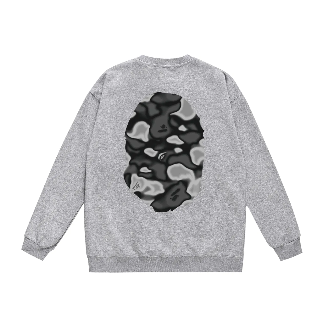 P150 model number SC474# terry 75 plus velvet 80 (top version) BAPE LIQUID CAMO BIG APE big ape head round neck sweatshirt Made of 350g large terry (drop shoulder large version) fabric, soft texture and no pilling Imported environmentally friendly printing glue The pattern is bright and three-dimensional Quality 💥Same style for men and women The upper body is trendy Color: Black and white White and black Gray and black Size: S M L XL XXL