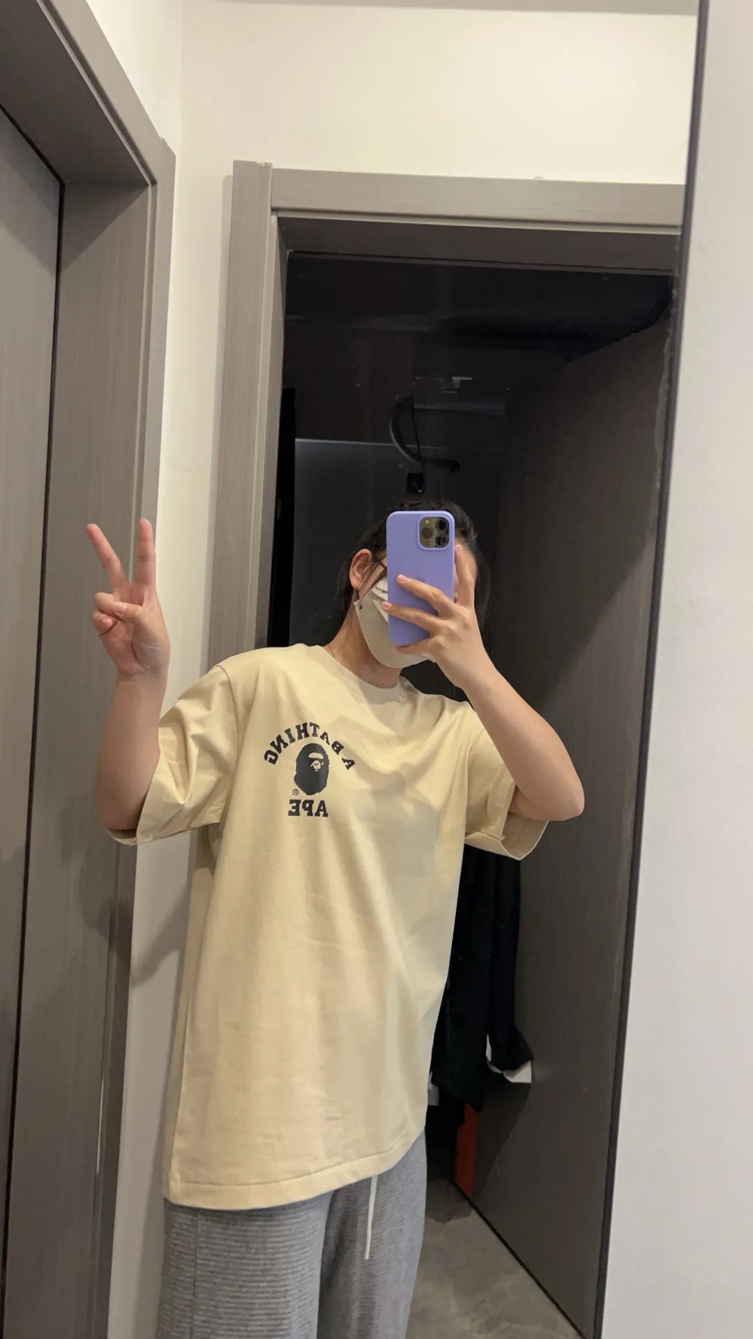 💰140 BAPE classic ape head letter print 280g heavy linen cotton fabric ZP version Couple style: S-XXL [Mi Xing white black navy]