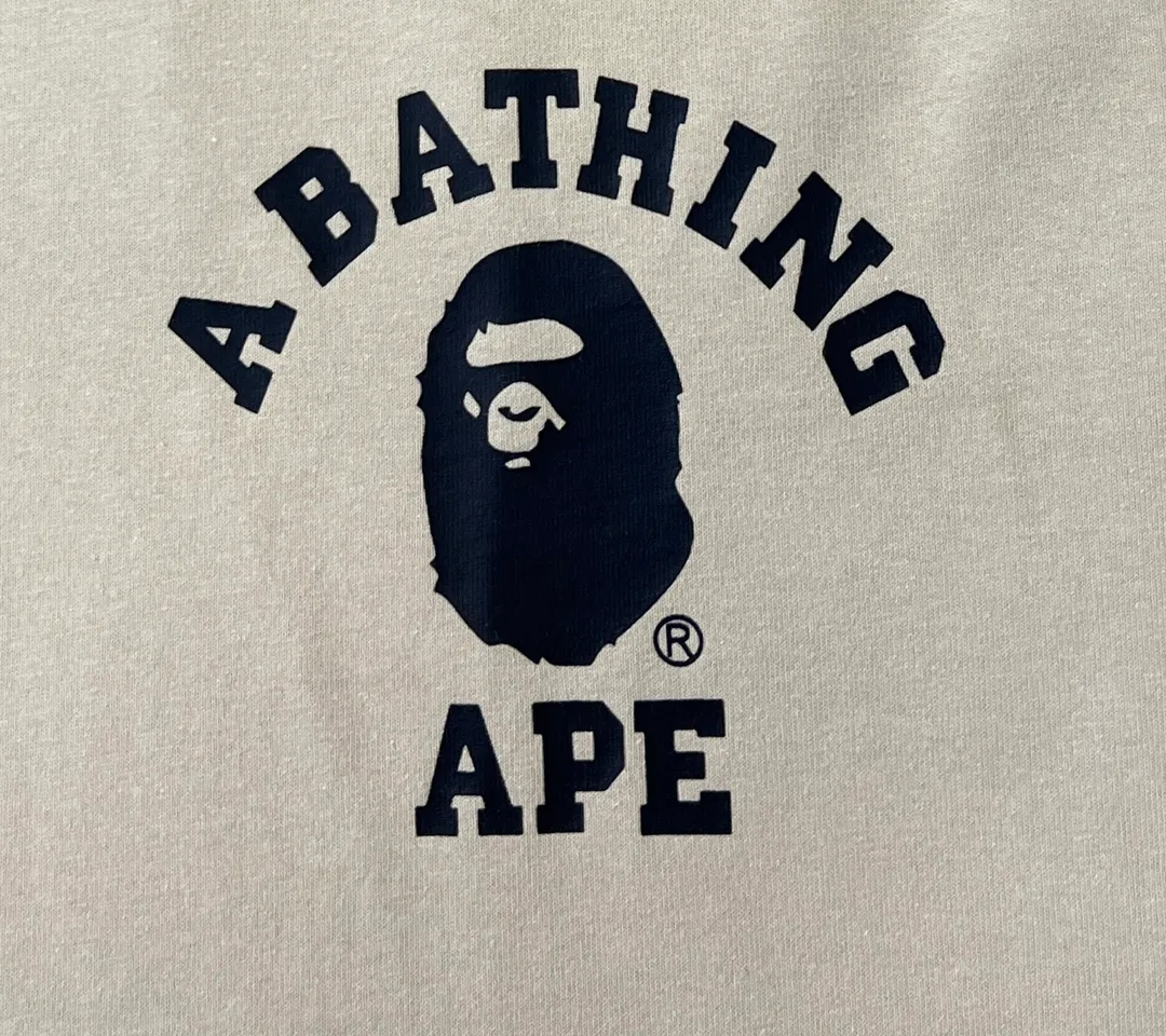 💰140 BAPE classic ape head letter print 280g heavy linen cotton fabric ZP version Couple style: S-XXL [Mi Xing white black navy]