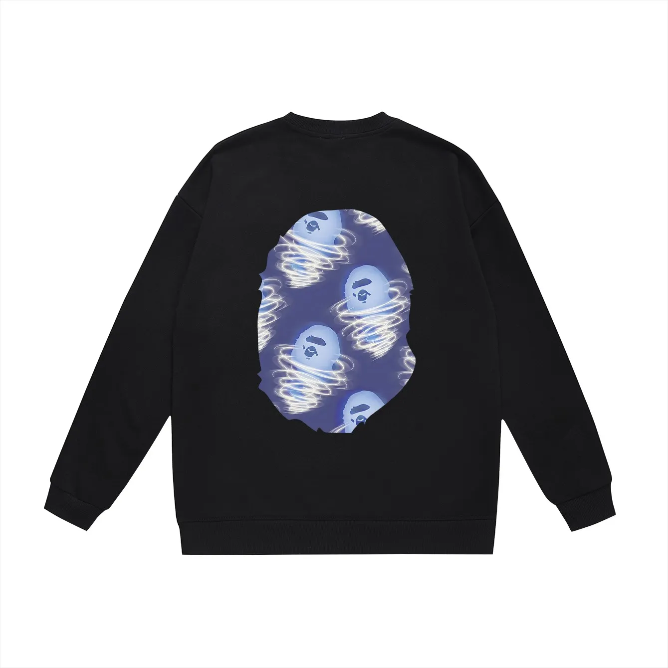 P150 model number SC461# terry 75 plus velvet 80 (top version) BAPE ape blue storm printed round neck sweatshirt Made of 350g large terry (drop shoulder large version) fabric, soft and non-pilling, imported environmentally friendly printing glue, bright and three-dimensional pattern, quality 💥Same style for men and women, the upper body is fashionable Color: black white gray Size: S M L XL XXL