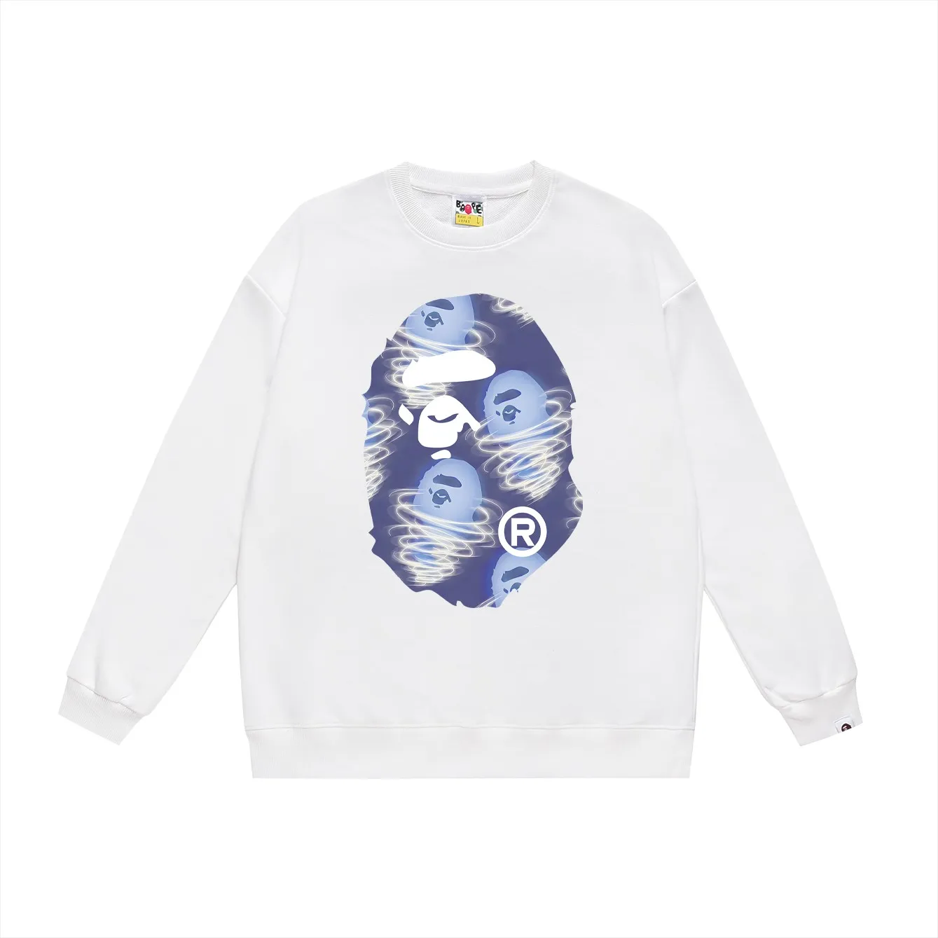P150 model number SC461# terry 75 plus velvet 80 (top version) BAPE ape blue storm printed round neck sweatshirt Made of 350g large terry (drop shoulder large version) fabric, soft and non-pilling, imported environmentally friendly printing glue, bright and three-dimensional pattern, quality 💥Same style for men and women, the upper body is fashionable Color: black white gray Size: S M L XL XXL
