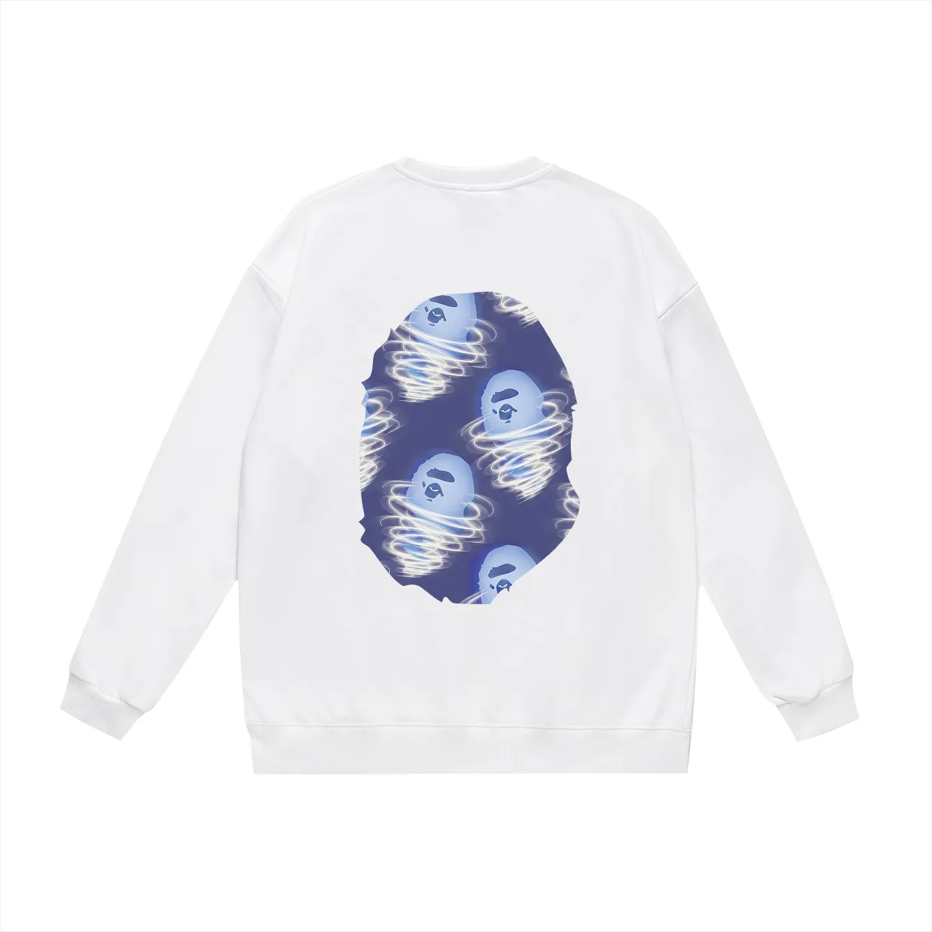 P150 model number SC461# terry 75 plus velvet 80 (top version) BAPE ape blue storm printed round neck sweatshirt Made of 350g large terry (drop shoulder large version) fabric, soft and non-pilling, imported environmentally friendly printing glue, bright and three-dimensional pattern, quality 💥Same style for men and women, the upper body is fashionable Color: black white gray Size: S M L XL XXL