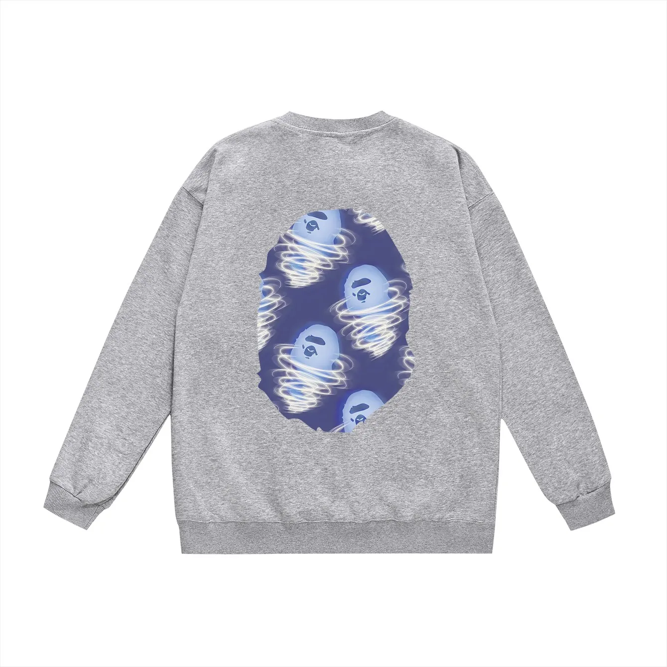 P150 model number SC461# terry 75 plus velvet 80 (top version) BAPE ape blue storm printed round neck sweatshirt Made of 350g large terry (drop shoulder large version) fabric, soft and non-pilling, imported environmentally friendly printing glue, bright and three-dimensional pattern, quality 💥Same style for men and women, the upper body is fashionable Color: black white gray Size: S M L XL XXL