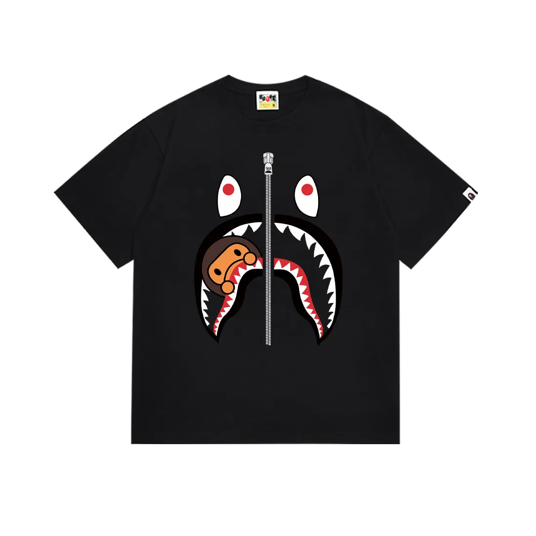 P110 SC069# (top version) BAPE ape-man head classic letter printed short-sleeved T-shirt ape-man shark mouth Made of 260 grams of high-quality high-weave pure cotton fabric, double yarn combed, soft texture and no pilling Imported environmentally friendly printing glue, bright and three-dimensional pattern, quality 💥Same style for men and women, the upper body is fashionable Color: black and white Size: S M L XL XXL