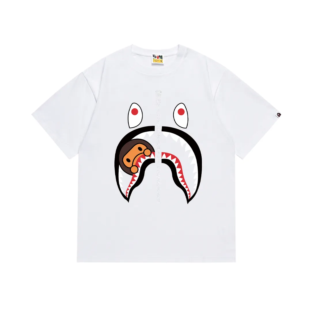 P110 SC069# (top version) BAPE ape-man head classic letter printed short-sleeved T-shirt ape-man shark mouth Made of 260 grams of high-quality high-weave pure cotton fabric, double yarn combed, soft texture and no pilling Imported environmentally friendly printing glue, bright and three-dimensional pattern, quality 💥Same style for men and women, the upper body is fashionable Color: black and white Size: S M L XL XXL