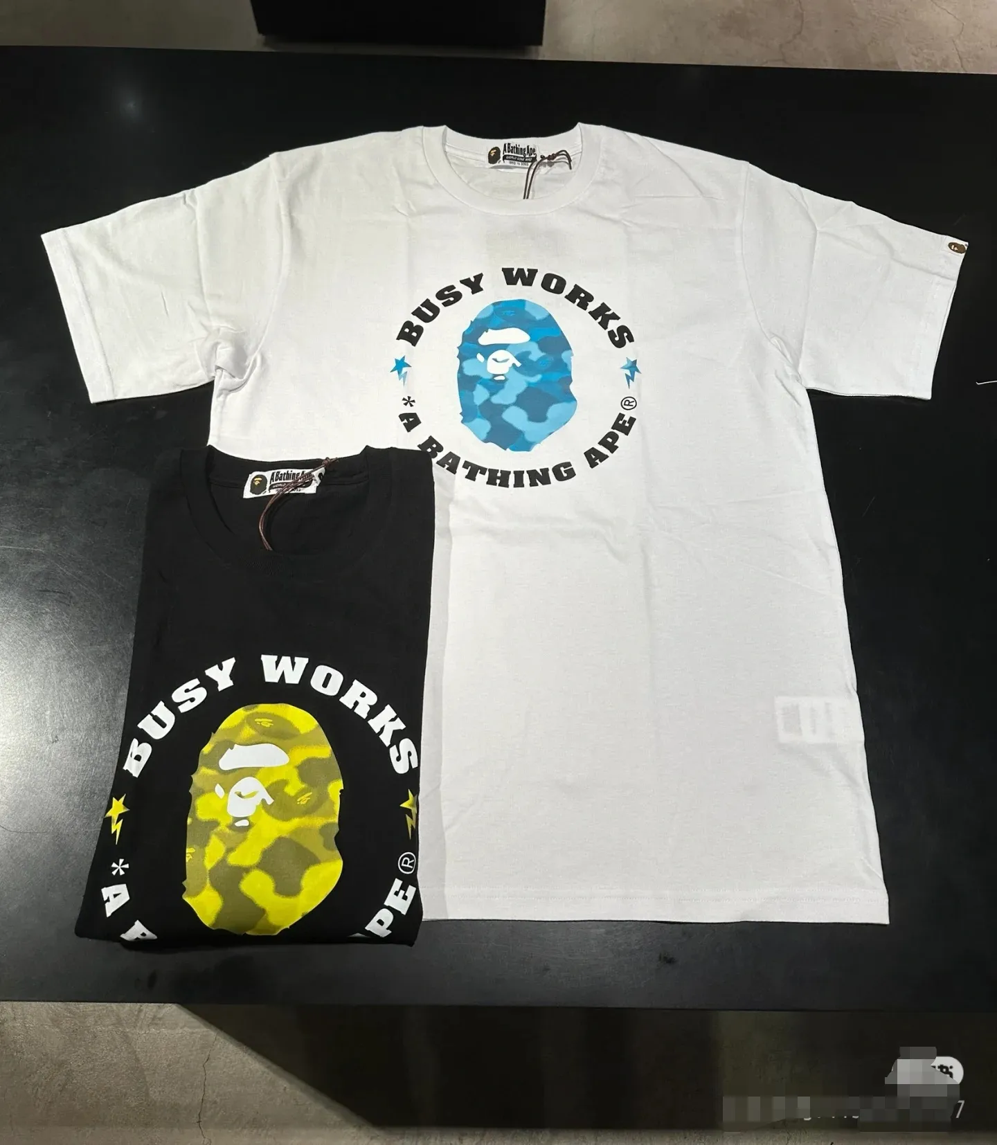 P110 001070 BAPE letter printed round neck pullover straight short-sleeved T-shirt, same style for men and women, size smlxlxxl, black, white