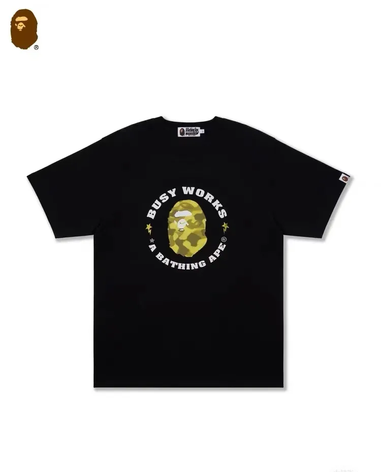 P110 001070 BAPE letter printed round neck pullover straight short-sleeved T-shirt, same style for men and women, size smlxlxxl, black, white
