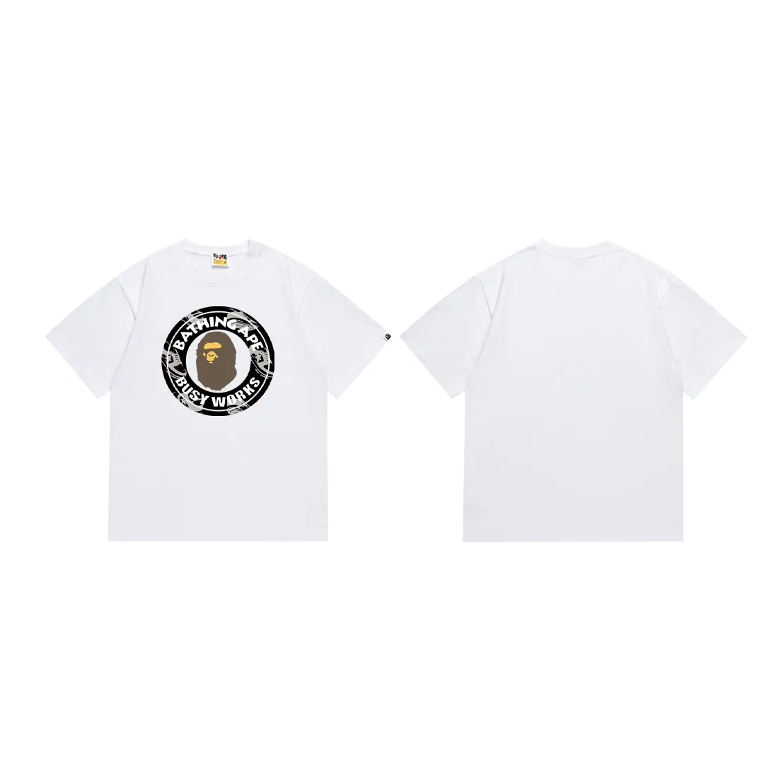 P110 SC073# (top version) BAPE Busy Works ape head classic letter printed short-sleeved T-shirt Made of 260 grams of high-quality high-woven pure cotton fabric, double yarn combed, soft texture and no pilling Imported environmentally friendly printing glue, bright and three-dimensional pattern, quality 💥Same style for men and women, the upper body is fashionable Color: black and white Size: S M L XL XXL