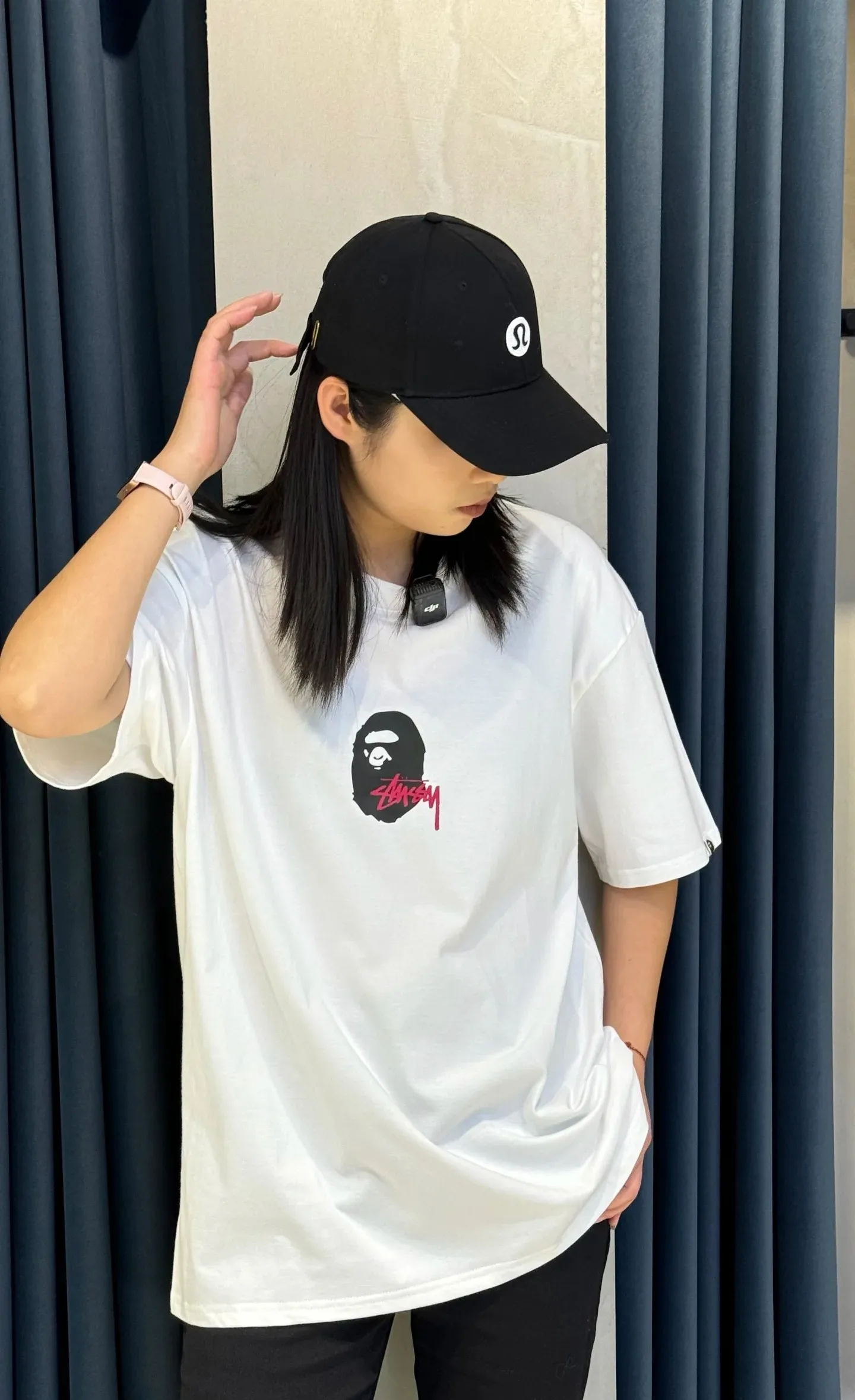 P110 001069 BAPE stussy co-branded printed short-sleeved T-shirt, same style for men and women, size smlxlxxl, black and yellow, white and yellow, black and red, white and red
