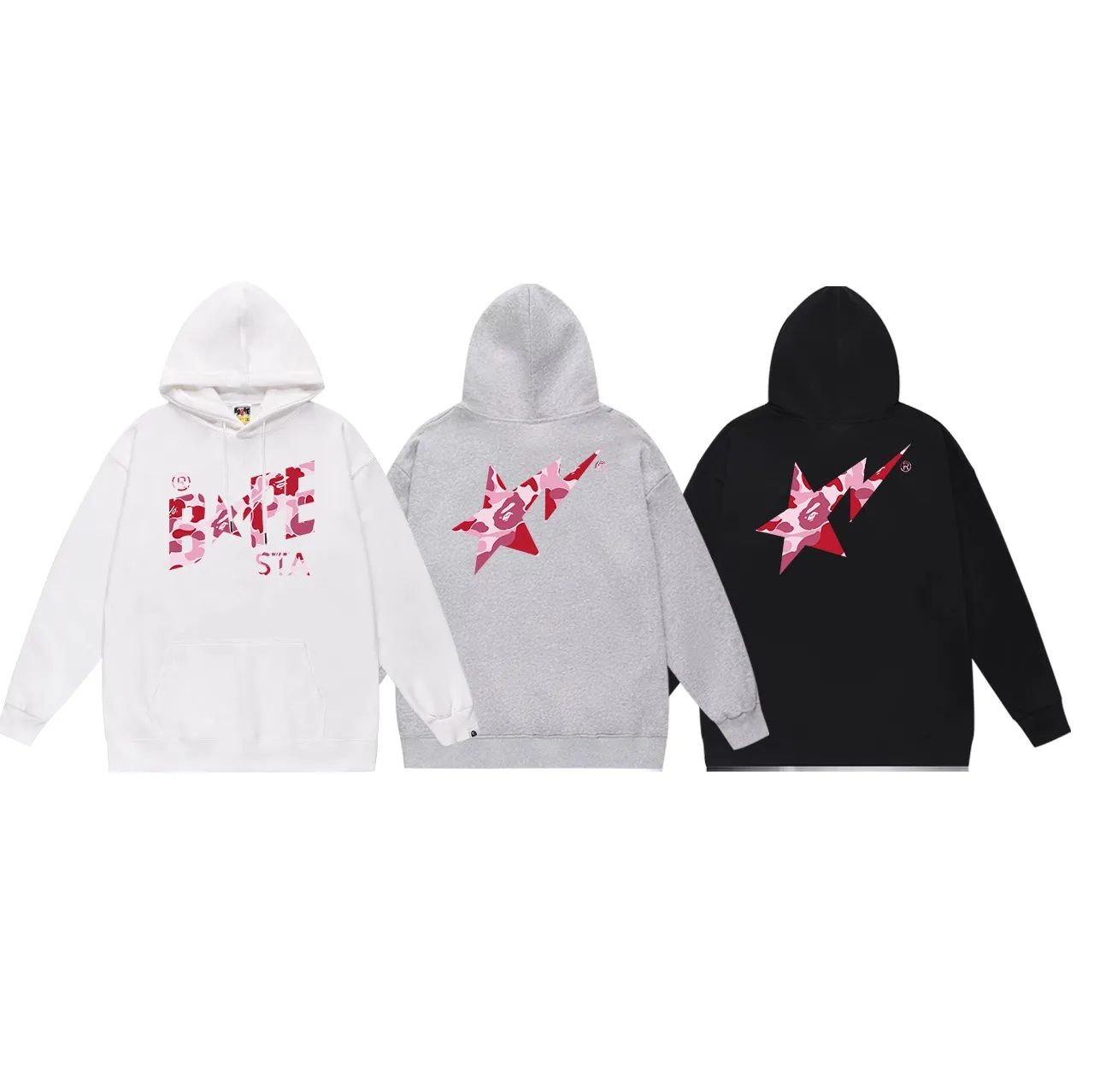 Model No. SC716# Terry p160 plus velvet 180💰 (top version) BAPE camouflage star letter printed hooded sweatshirt Made of 380g large terry (drop shoulder large version) fabric, soft and non-pilling, imported environmentally friendly printing glue, bright and three-dimensional pattern, quality 💥Same style for men and women, the upper body is fashionable Color: black red white red gray red Size: S M L XL XXL