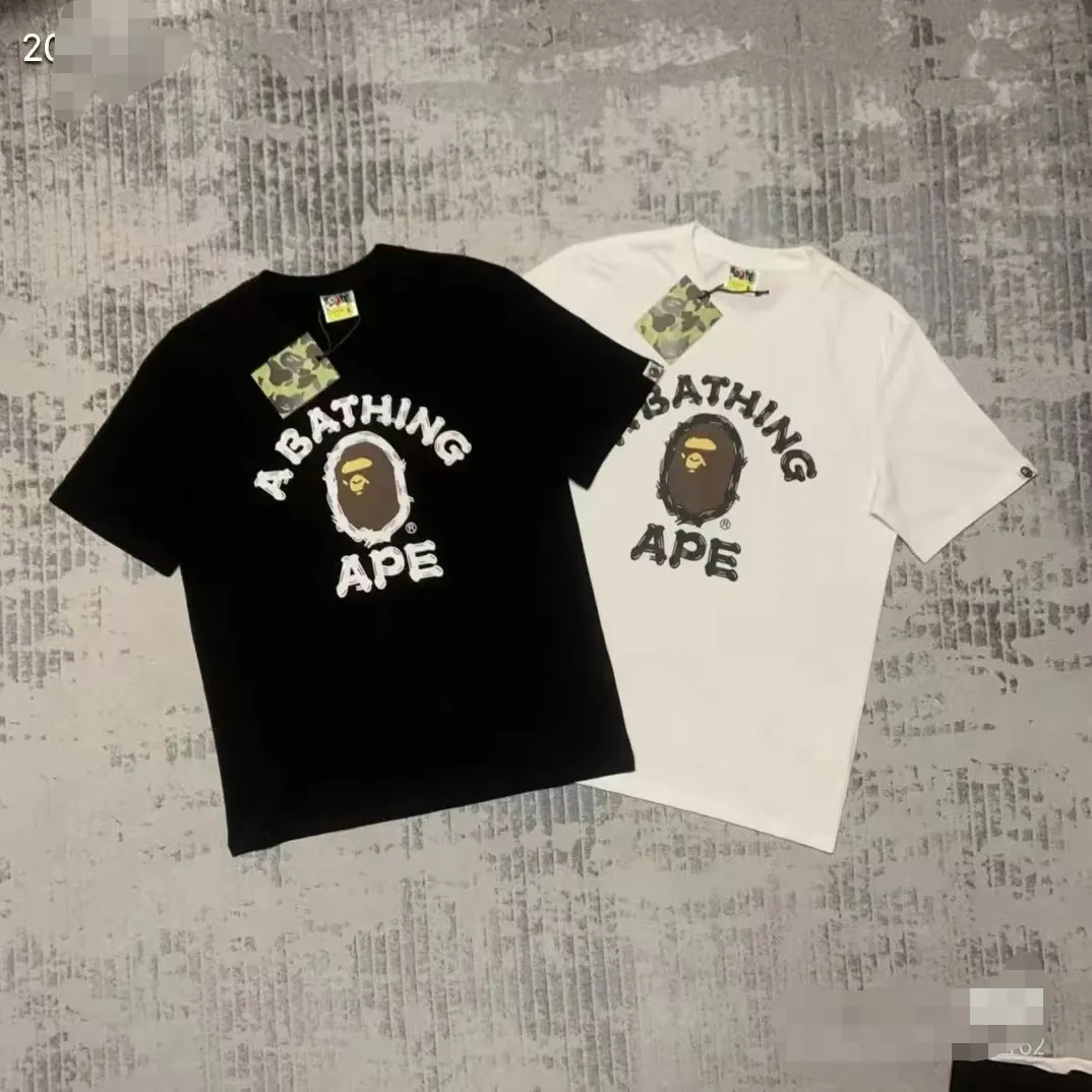 P110 001172 bape ape head print short-sleeved T-shirt, same style for men and women, size smlxlxxl, black and white
