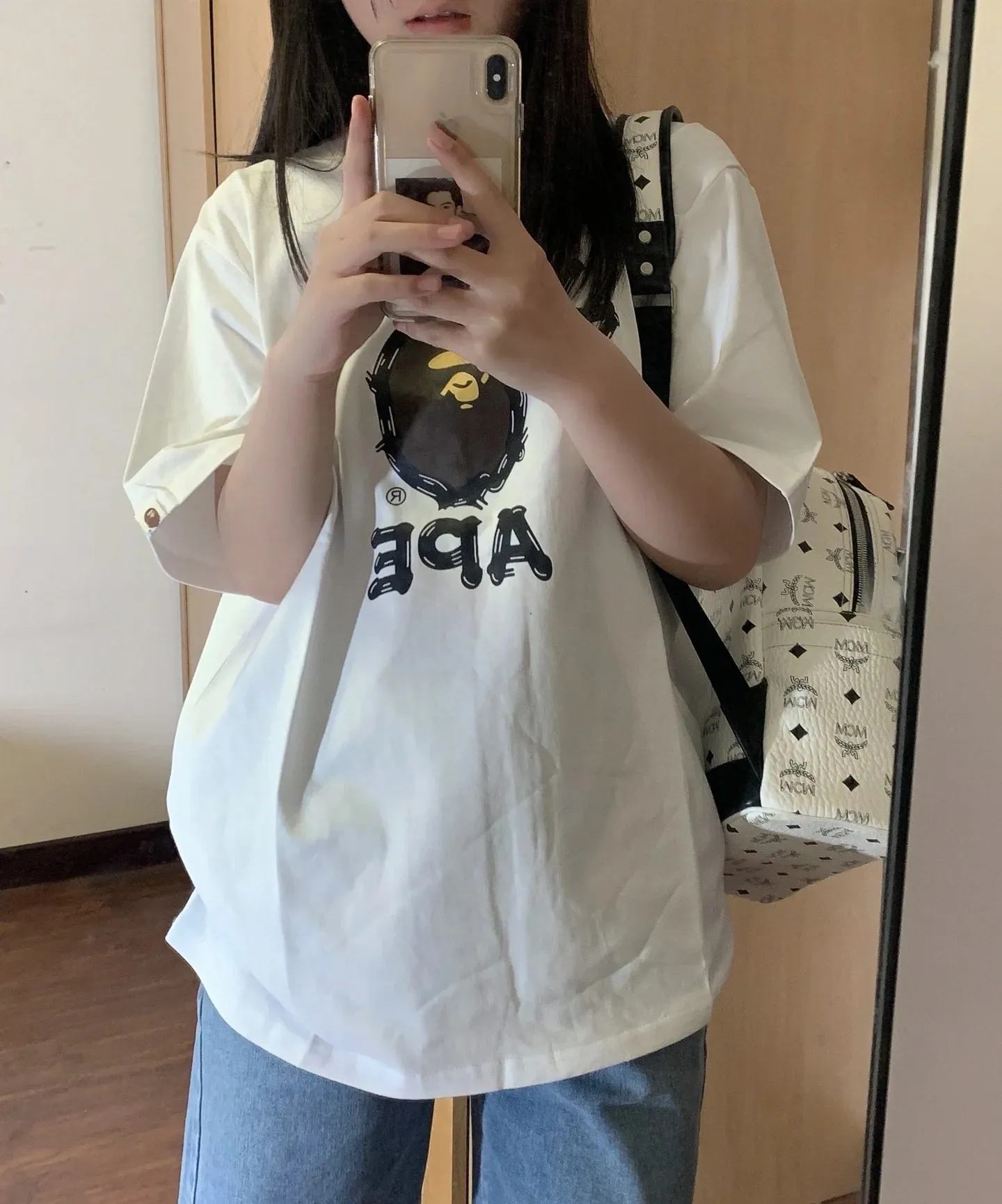 P110 001172 bape ape head print short-sleeved T-shirt, same style for men and women, size smlxlxxl, black and white