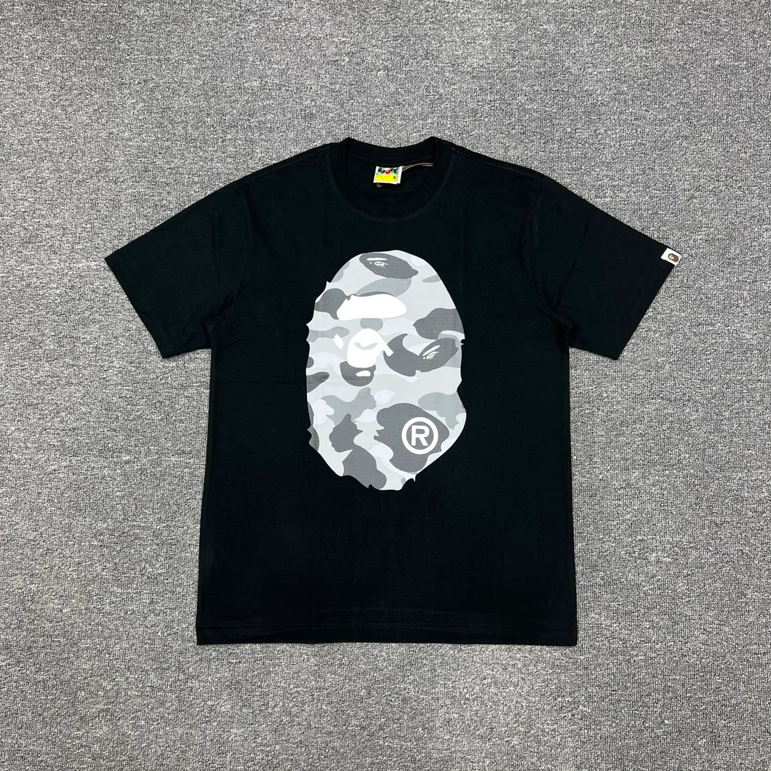 💰140 Bape Honeycomb Camouflage Letters Great Ape Head Double-sided Printing Linen Cotton 280g Customized Fabric Couple Style: S—XXL [Black Blue White Blue Black Gray White Gray]