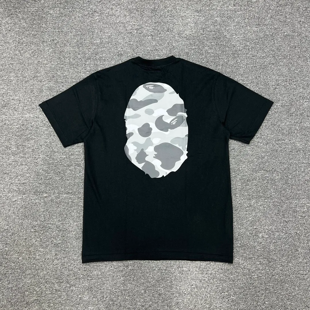 💰140 Bape Honeycomb Camouflage Letters Great Ape Head Double-sided Printing Linen Cotton 280g Customized Fabric Couple Style: S—XXL [Black Blue White Blue Black Gray White Gray]