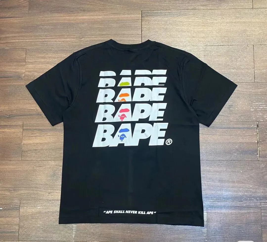 P110 001030 Japanese trendy brand ape head bape printed short-sleeved T-shirt, same style for men and women, size smlxlxxl, black and white