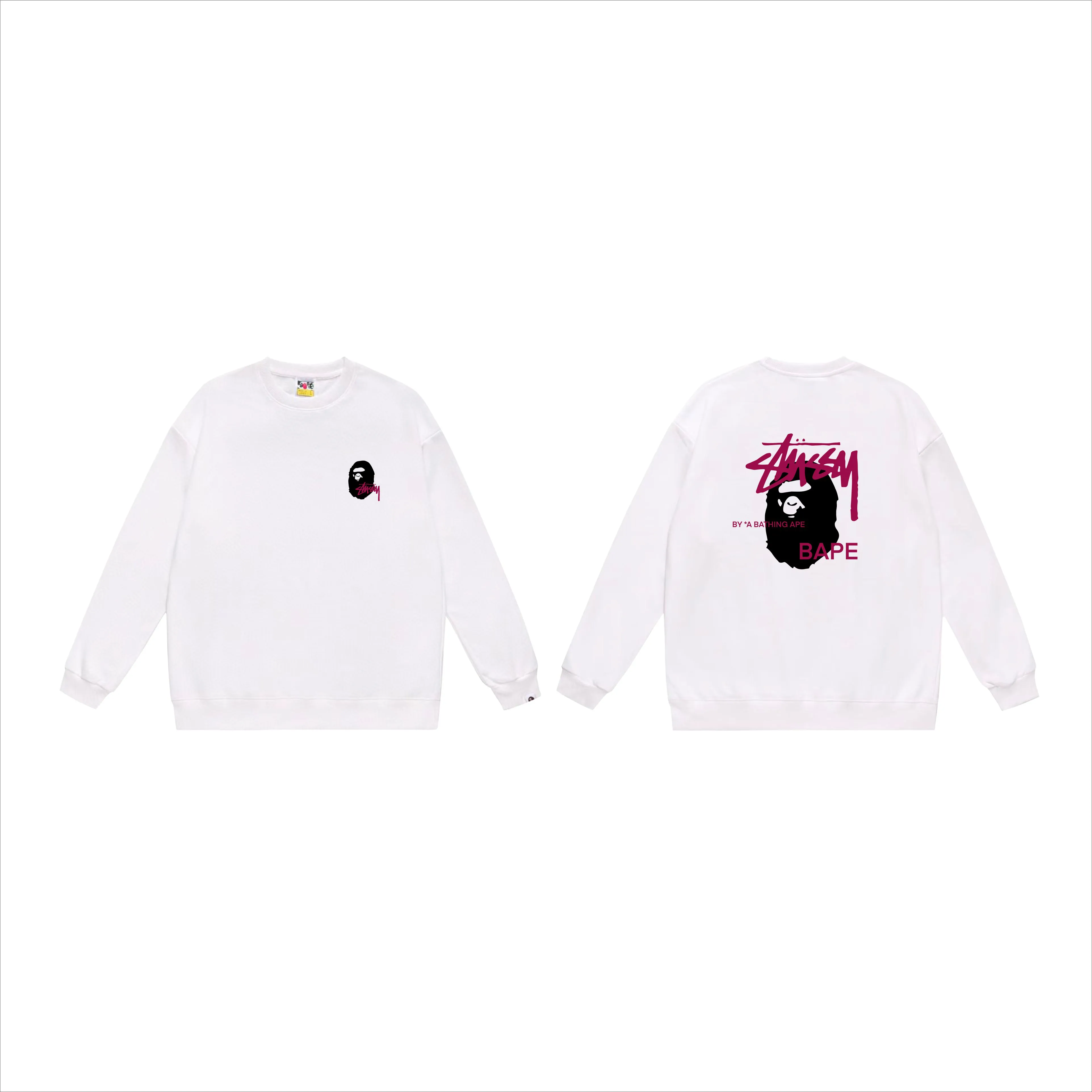 P150 model number SC510# terry 75 plus velvet 80 (top version) BAPE×STUSSY co-branded Stussy letter round neck sweatshirt Made of 350g large terry (drop shoulder large version) fabric, soft texture and no pilling Imported environmentally friendly printing glue The pattern is bright and three-dimensional Quality 💥Same style for men and women The upper body is trendy Color: white printed purple, gray printed purple Size: S M L XL XXL