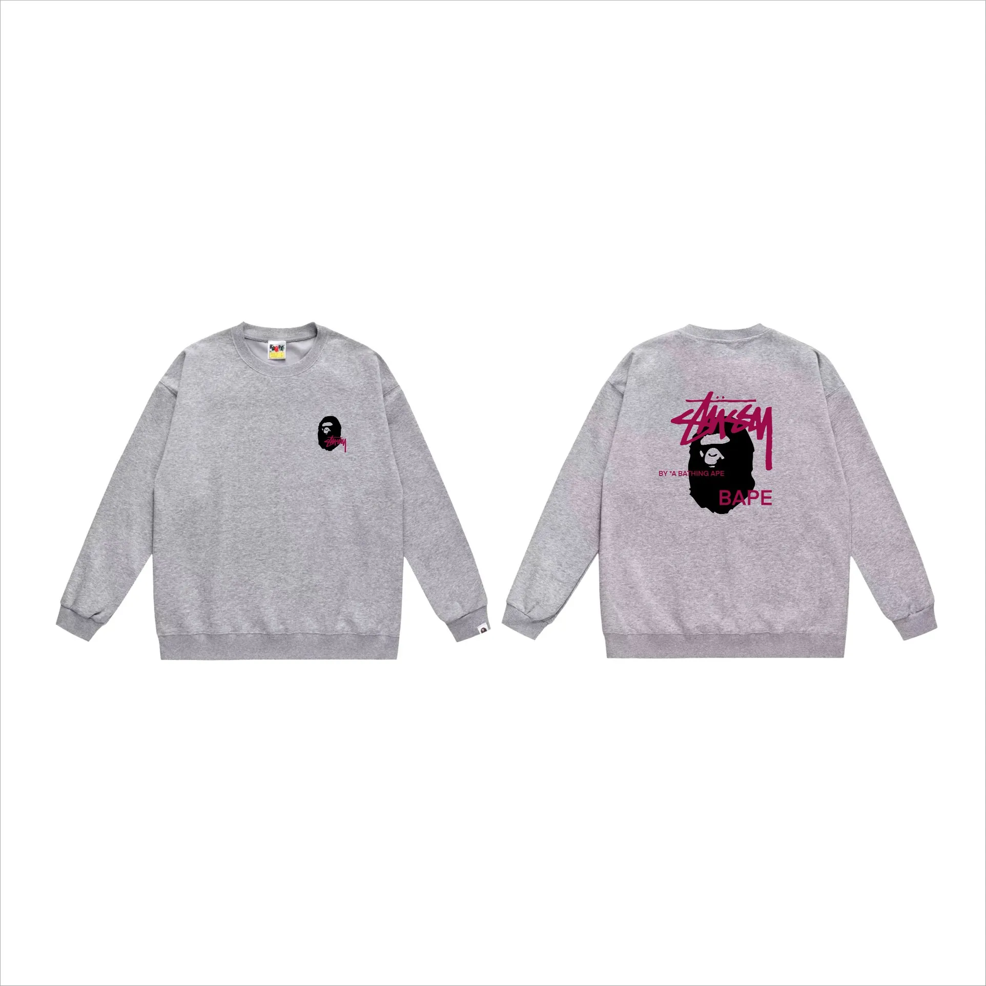 P150 model number SC510# terry 75 plus velvet 80 (top version) BAPE×STUSSY co-branded Stussy letter round neck sweatshirt Made of 350g large terry (drop shoulder large version) fabric, soft texture and no pilling Imported environmentally friendly printing glue The pattern is bright and three-dimensional Quality 💥Same style for men and women The upper body is trendy Color: white printed purple, gray printed purple Size: S M L XL XXL