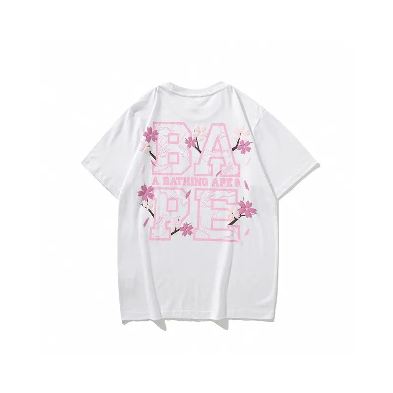 P110 00132 A BATHING APE BAPE Sakura Tee Sakura print round neck pullover short-sleeved T-shirt, same style for men and women, size smlxlxxl, white black