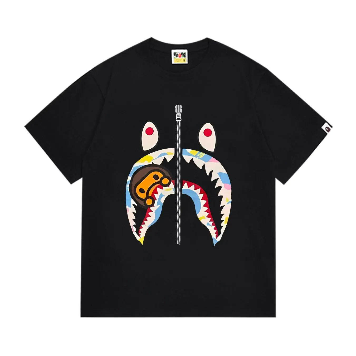 SC1013#p110💰 (top version) BAPE uses 260 grams of high-quality high-weave pure cotton fabric, double yarn combed, soft and non-pilling texture, imported environmentally friendly printing glue, bright and three-dimensional pattern, quality 💥Same style for men and women, the upper body is trendy Color: Black White Size: S M L XL XXL