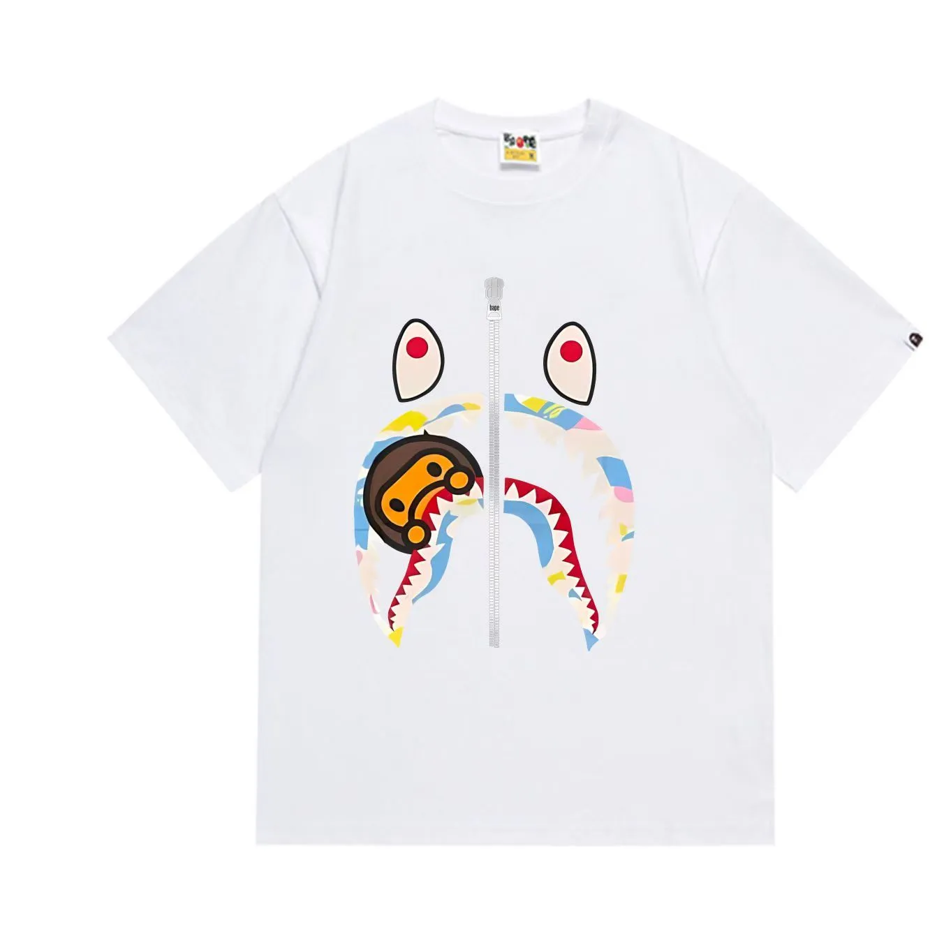 SC1013#p110💰 (top version) BAPE uses 260 grams of high-quality high-weave pure cotton fabric, double yarn combed, soft and non-pilling texture, imported environmentally friendly printing glue, bright and three-dimensional pattern, quality 💥Same style for men and women, the upper body is trendy Color: Black White Size: S M L XL XXL