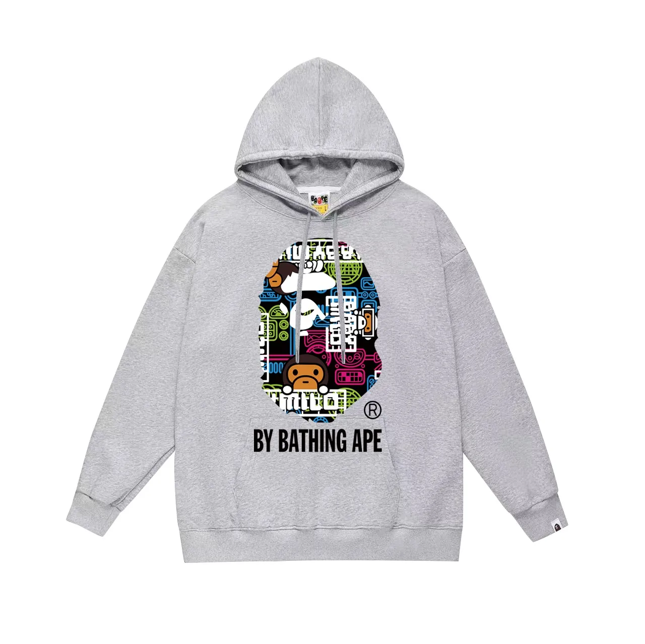 Model number SC757# Terry p160 plus velvet 180💰 (top version) BAPE ape head cartoon pattern printed hooded sweatshirt Made of 380 grams of large terry (drop shoulder large version) fabric, soft texture and no pilling Imported environmentally friendly printing glue The pattern is bright and three-dimensional Quality💥Same style for men and women The upper body is trendy Color: black white gray Size: S M L XL XXL