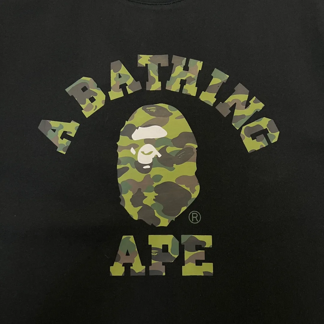 💰140 BAPE classic ape head letter camouflage print ZP version 280g weight linen cotton fabric Couple style: S-XXL [black and yellow, white and yellow, black and green, white and green]