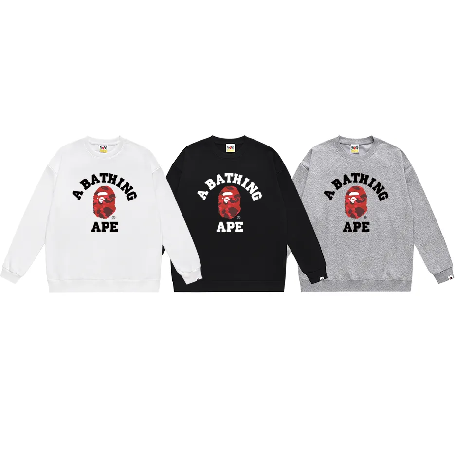 P150 model number SC453# terry 75 plus velvet 80 (top version) BAPE classic monogram monogram printed round neck sweatshirt. Made of 350 grams of large terry (drop shoulder large version) fabric. The texture is soft and non-pilling. Imported environmentally friendly printing glue. The pattern is bright and three-dimensional. Quality 💥Same style for men and women. The upper body is trendy. Color: black white gray Size: S M L XL XXL