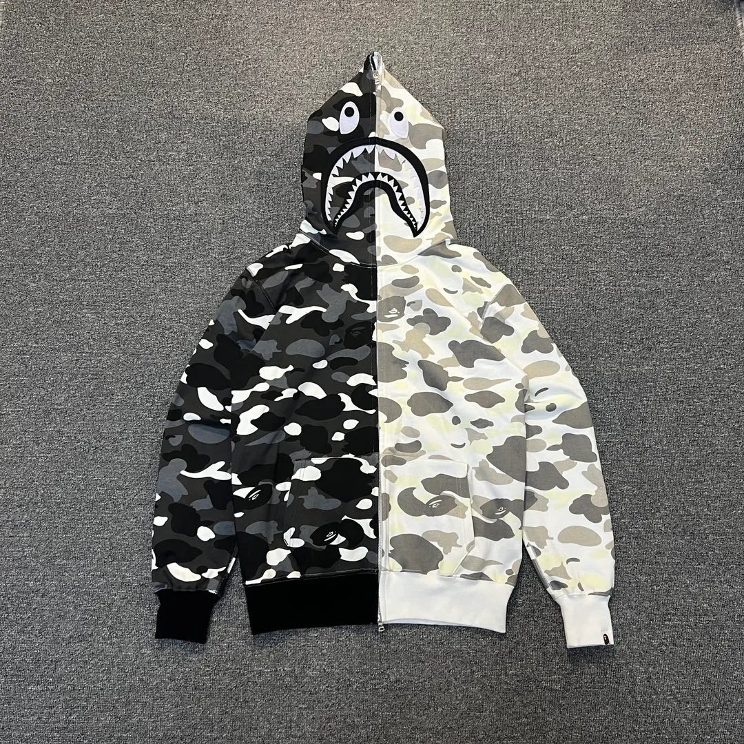 💰420 Bape shark yin and yang luminous camouflage customized fabric machine printed camouflage couple model: S—XXL [black and white]