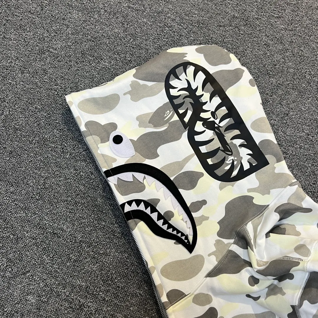 💰420 Bape shark yin and yang luminous camouflage customized fabric machine printed camouflage couple model: S—XXL [black and white]