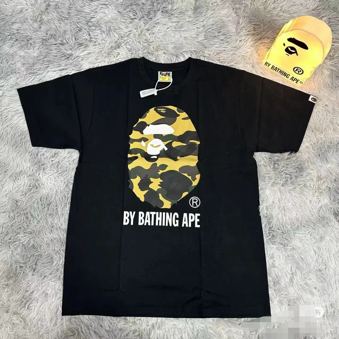 P110 00129 BAPE 1st Camo By Bathing Tee camouflage ape head print short-sleeved T-shirt, same style for men and women, size smlxlxxl, black and green camouflage, black and yellow camouflage, white and green camouflage, white and yellow camouflage