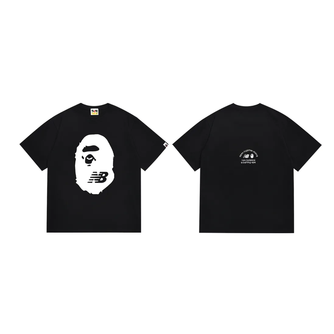 P110 SC053# (top version) BAPE Ape Man Head joint NB letter printed short-sleeved T-shirt with letter printing on the back. Made of 260 grams of high-quality high-woven pure cotton fabric. Double yarn combed. The texture is soft and does not pill. Imported environmentally friendly printing glue. The pattern is bright and three-dimensional. Quality 💥Same style for men and women. The upper body is trendy. Color: black and white. Size: S M L XL XXL