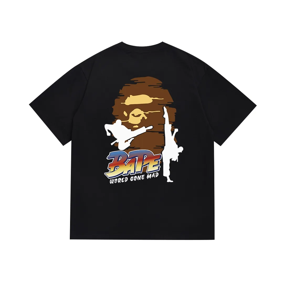 SC077#p110💰 (Top version) BAPE Japanese karate printed short-sleeved T-shirt made of 260 grams of high-quality high-woven pure cotton fabric, double yarn combed, soft and non-pilling, imported environmentally friendly printing glue, bright and three-dimensional pattern, quality 💥Same style for men and women, the upper body is fashionable Color: black white Size: S M L XL XXL