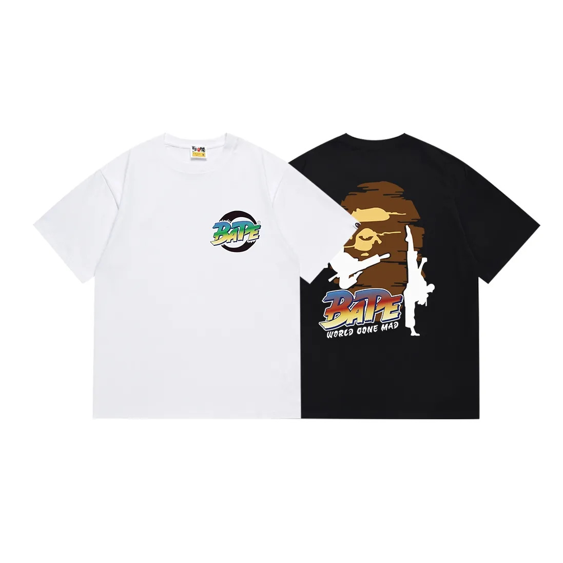 SC077#p110💰 (Top version) BAPE Japanese karate printed short-sleeved T-shirt made of 260 grams of high-quality high-woven pure cotton fabric, double yarn combed, soft and non-pilling, imported environmentally friendly printing glue, bright and three-dimensional pattern, quality 💥Same style for men and women, the upper body is fashionable Color: black white Size: S M L XL XXL