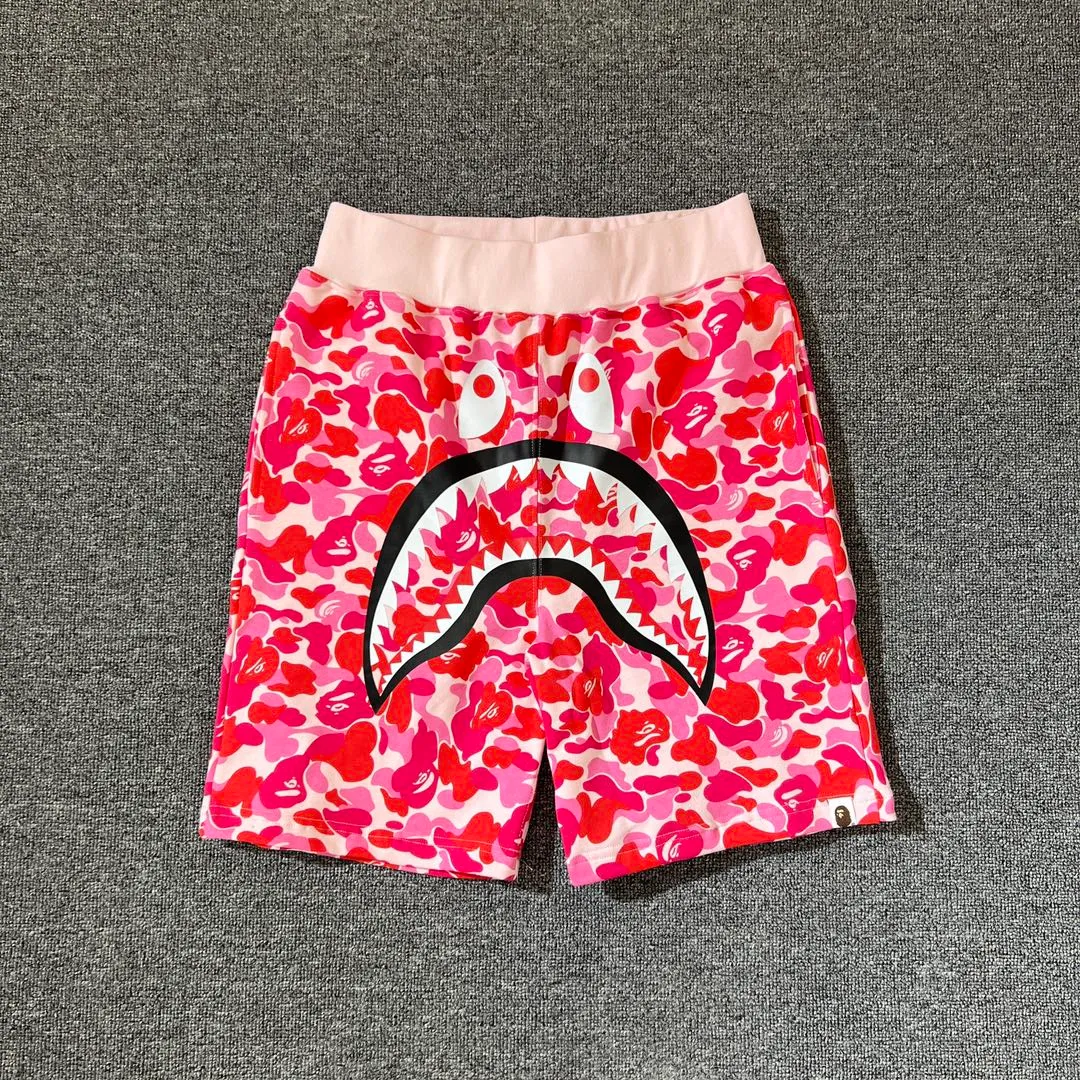 💰200 BAPE Camo Shark Shorts Abc Camo Shark Shorts 340g pure cotton custom fabric ZP version Couple style: M—XXL [Rose Pink]