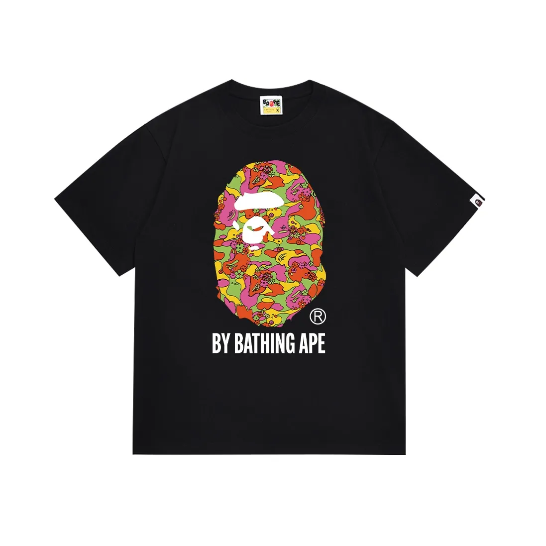 SC083#p110💰 (Top version) BAPE flower camouflage ape head letter printed short-sleeved T-shirt Made of 260 grams of high-quality high-weave pure cotton fabric, double yarn combed, soft and non-pilling texture, imported environmentally friendly printing glue, bright and three-dimensional pattern, quality 💥Same style for men and women, the upper body is fashionable Color: black white Size: S M L XL XXL