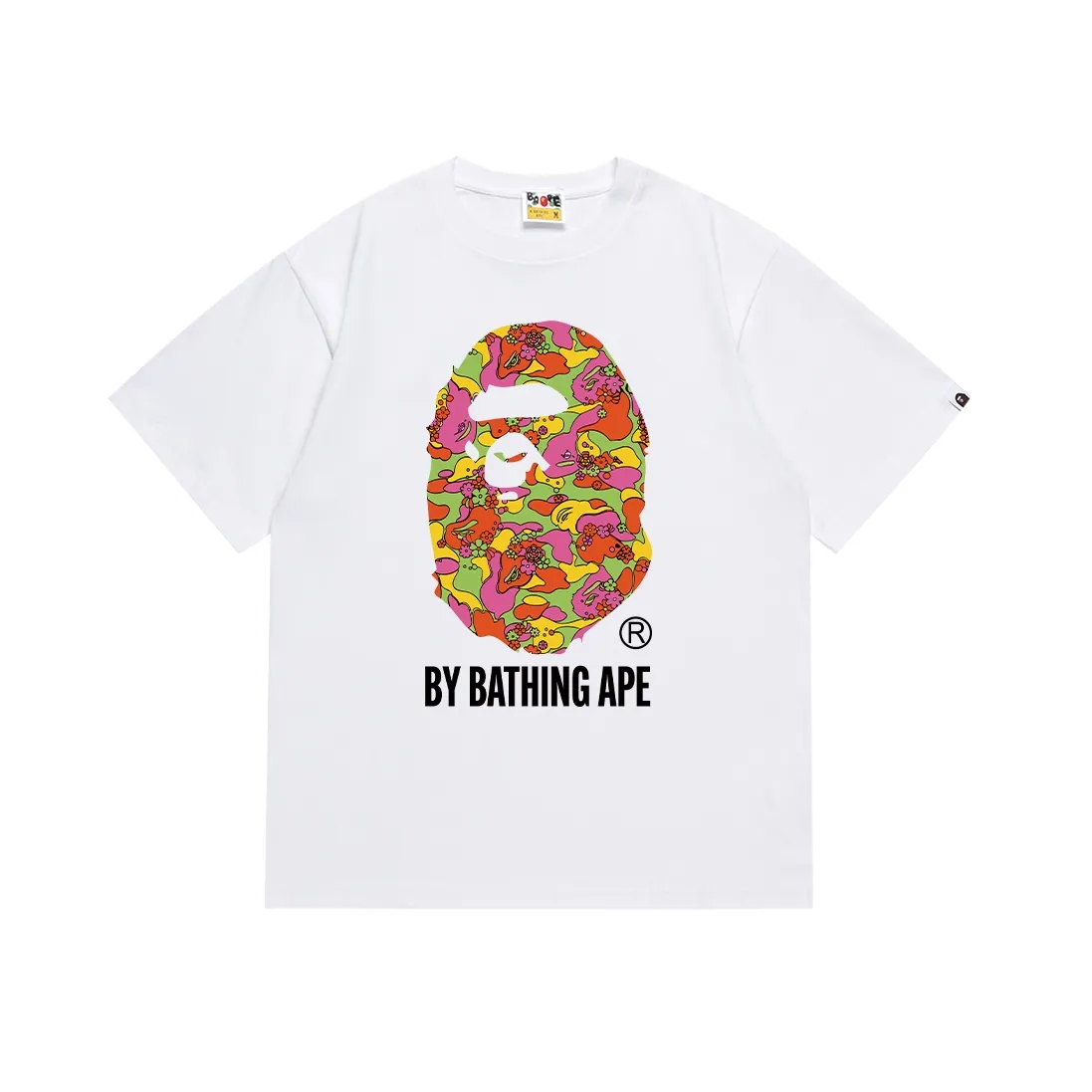 SC083#p110💰 (Top version) BAPE flower camouflage ape head letter printed short-sleeved T-shirt Made of 260 grams of high-quality high-weave pure cotton fabric, double yarn combed, soft and non-pilling texture, imported environmentally friendly printing glue, bright and three-dimensional pattern, quality 💥Same style for men and women, the upper body is fashionable Color: black white Size: S M L XL XXL