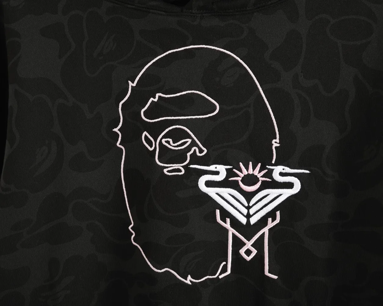 P200 Miami-Model B200 BAPE×inter MIAMI Messi joint Miami International multi-color camouflage hooded sweatshirt Color: black, white, pink Size: S M L XL XXL