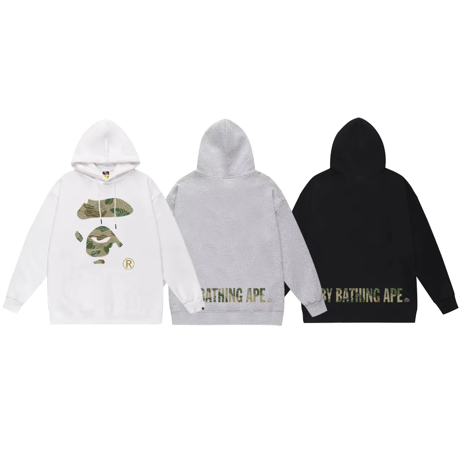 Model number SC759# Terry p160 plus velvet 180💰 (top version) BAPE camouflage ape face letter hooded sweatshirt Made of 380 grams of large terry (drop shoulder large version) fabric, soft texture and no pilling Imported environmentally friendly printing glue The pattern is bright and three-dimensional Quality💥Same style for men and women The upper body is trendy Color: black white gray Size: S M L XL XXL