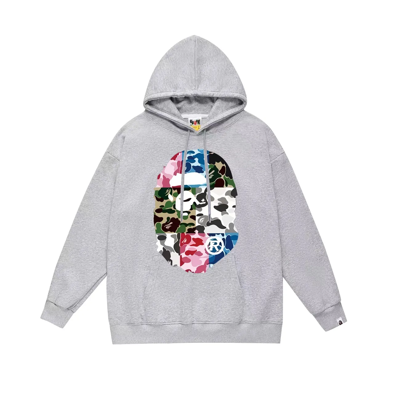 Model No. SC748#terry p160 plus velvet 180💰 (top version) BAPE camouflage spliced ​​ape head print hooded sweatshirt. Made of 380g large terry (drop shoulder large version) fabric. The texture is soft and non-pilling. Imported environmentally friendly printing glue. The pattern is bright and three-dimensional. Quality💥Same style for men and women. The upper body is trendy. Color: black white gray Size: S M L XL XXL